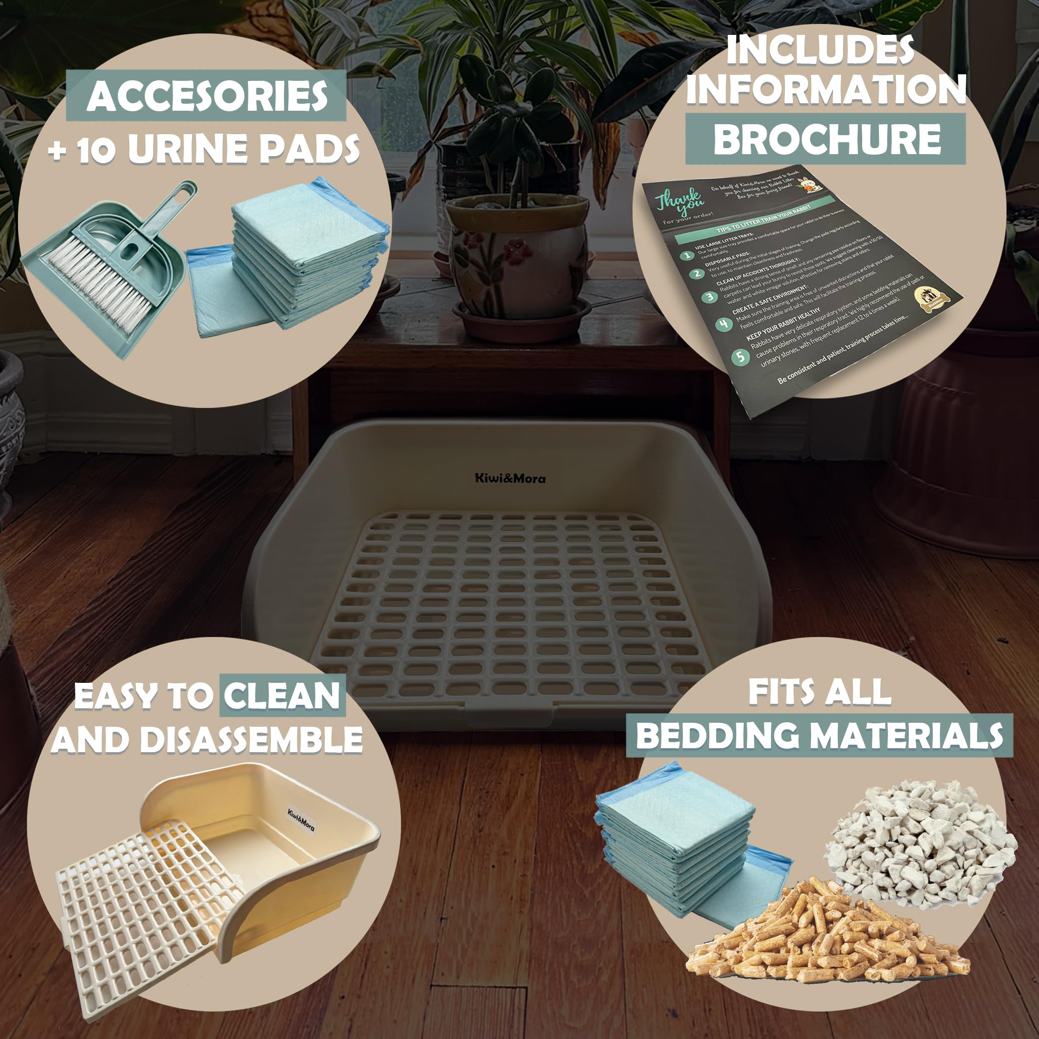 Kiwi & Mora Rabbit Litter Box - Extra Large Bunny Litter Box, Easy To Clean And Disassemble, Prevents Odors And Stains. Training