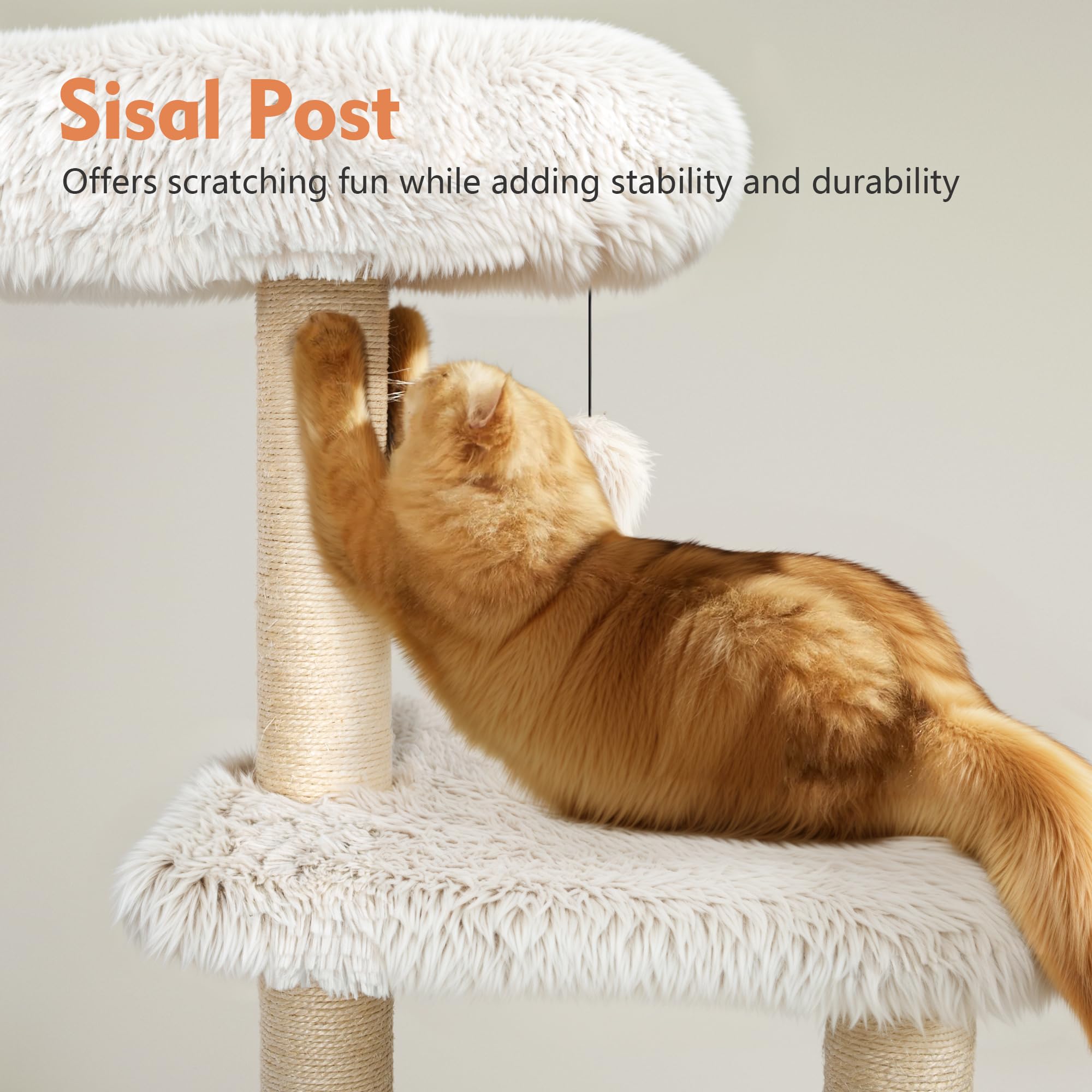 Kamaboko 41'' Tall Cat Tree - Wooden Cat Trees Tower With Cat Condo, Hammock & Top Perch, Modern Tall Cat-Tree W/Natural Sisal P