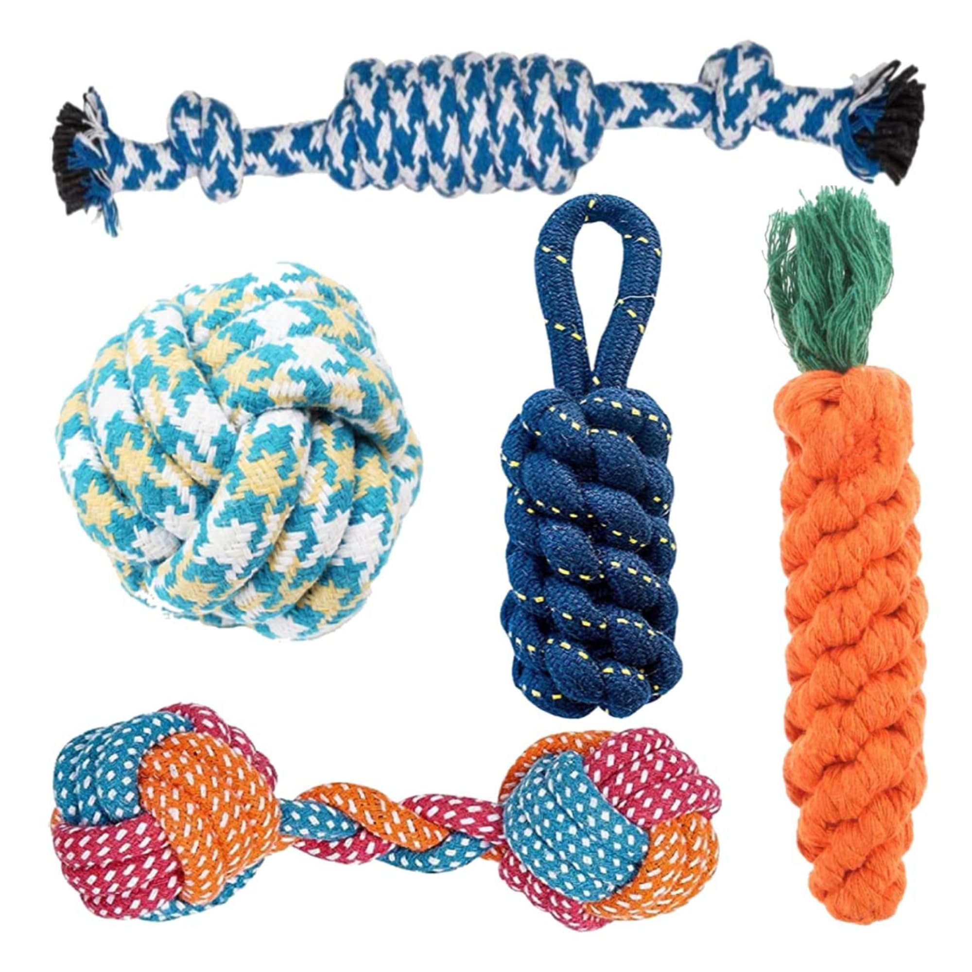 Bohobark Dog Rope Toys + Dog Chew Toys + Puppy Teething Toy + Tug Of War Play + Pet Toys For Small To Medium Puppy Toys + Pets T