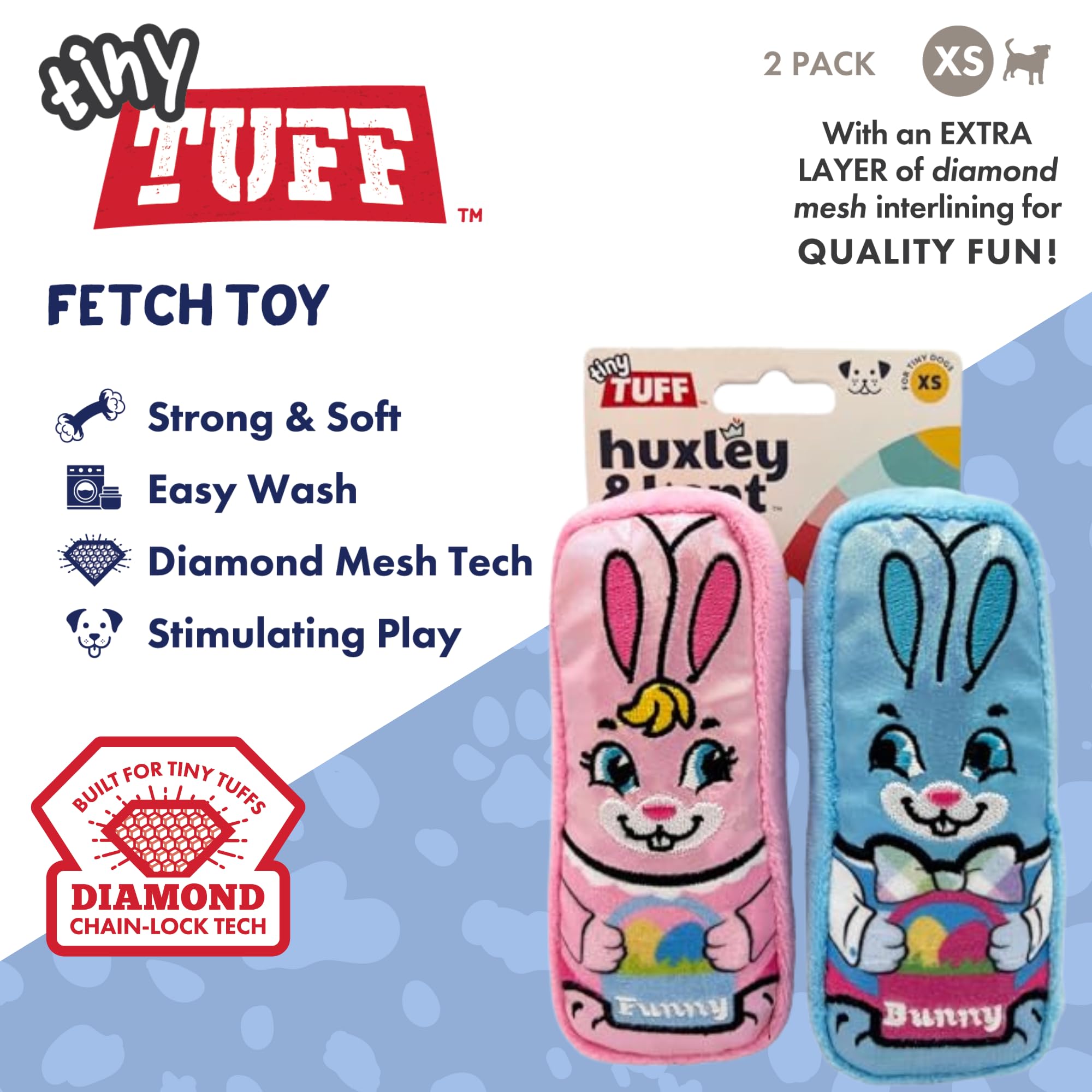 Huxley & Kent Tiny Tuff - Funny Bunnies - Easter/Spring Extra Tough Dog Toy For Small Dogs - 2-Pack Funny Dog Toy - Features Squ