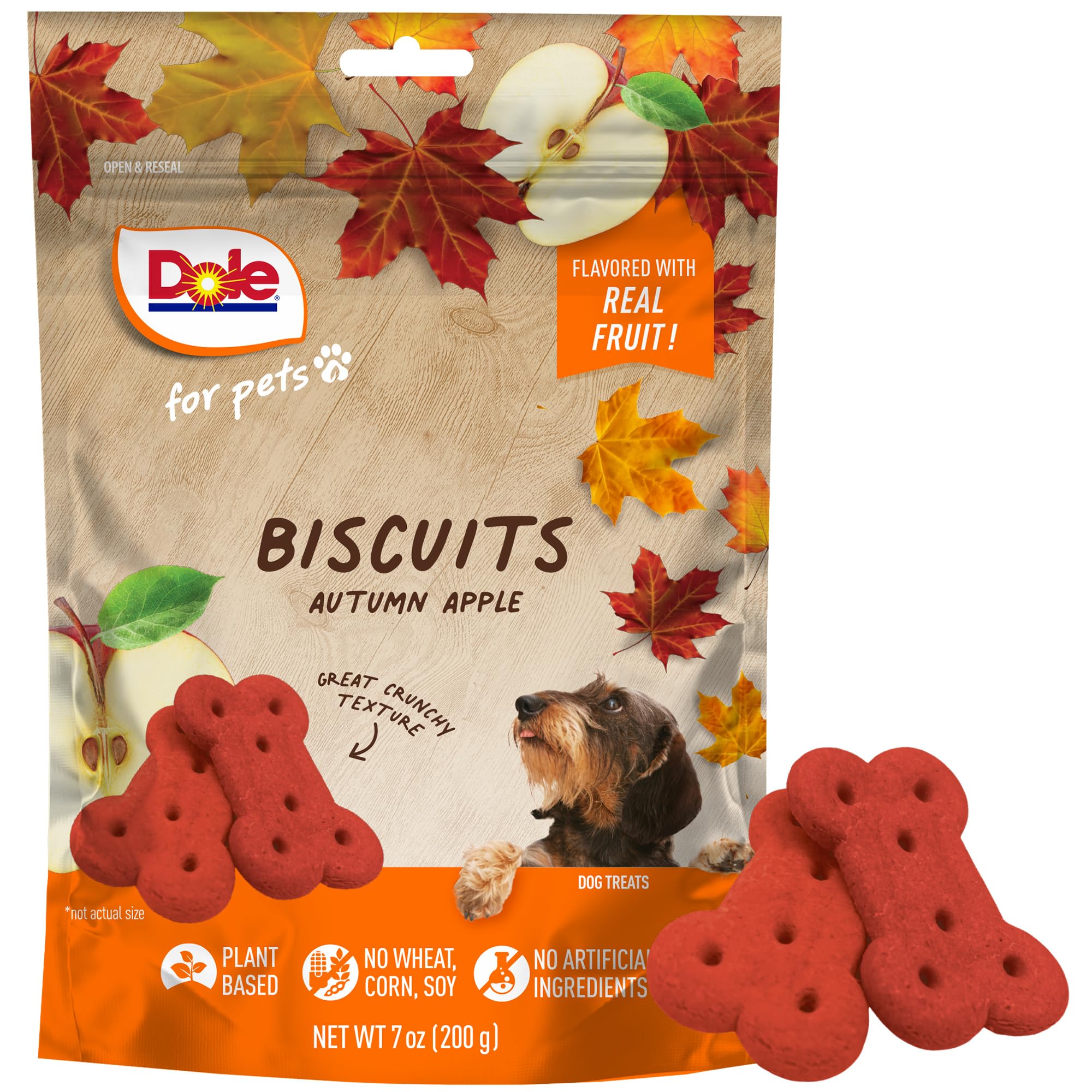 Dole for Pets Dog Biscuits Autumn Apple Fall Flavor, Real Fruit Flavor Vegan Crunchy Treats, No Wheat Corn Soy or Artificial Add