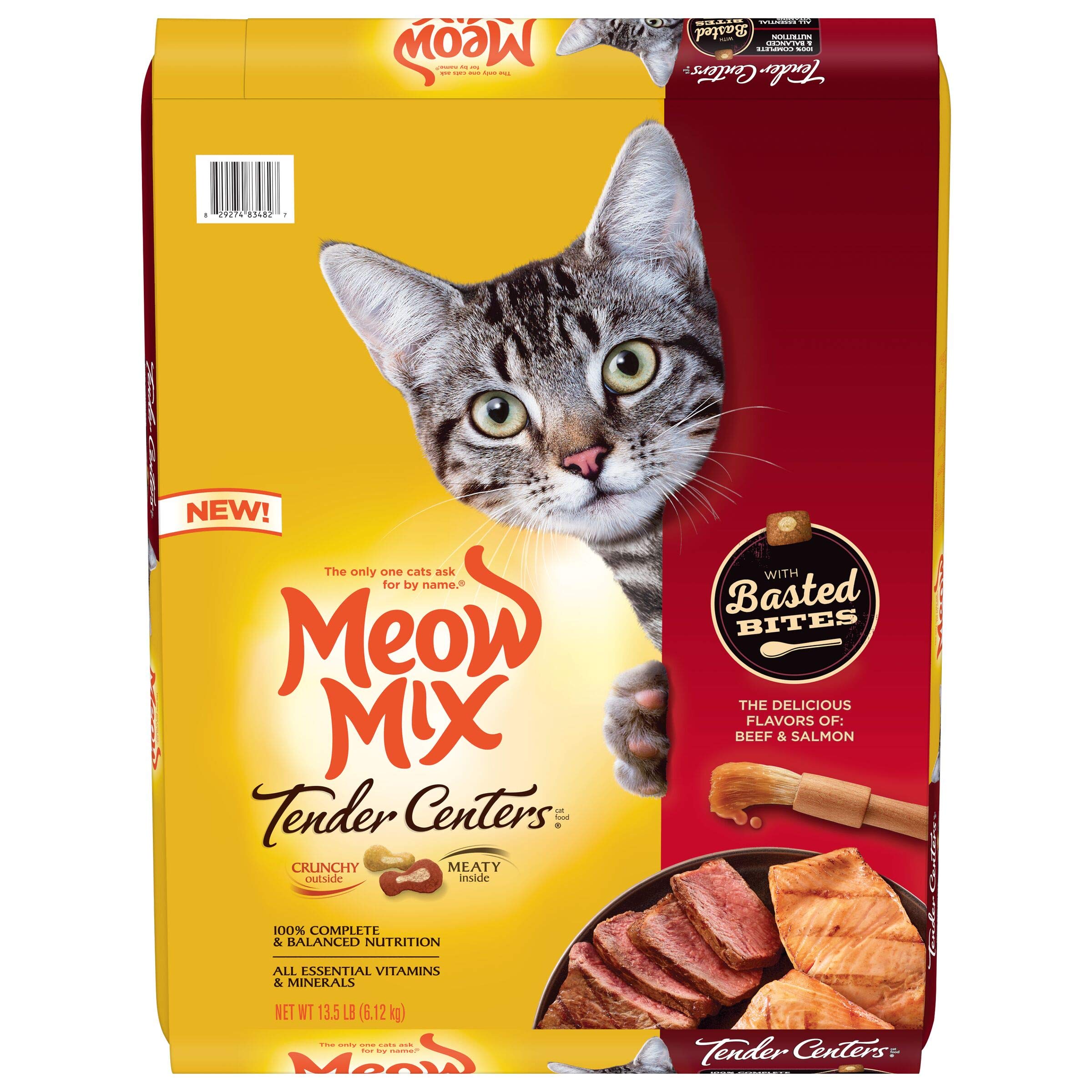 Meow Mix Tender Centers Basted Bites Dry Cat Food, Beef & Salmon Flavors, 13.5 Pound Bag