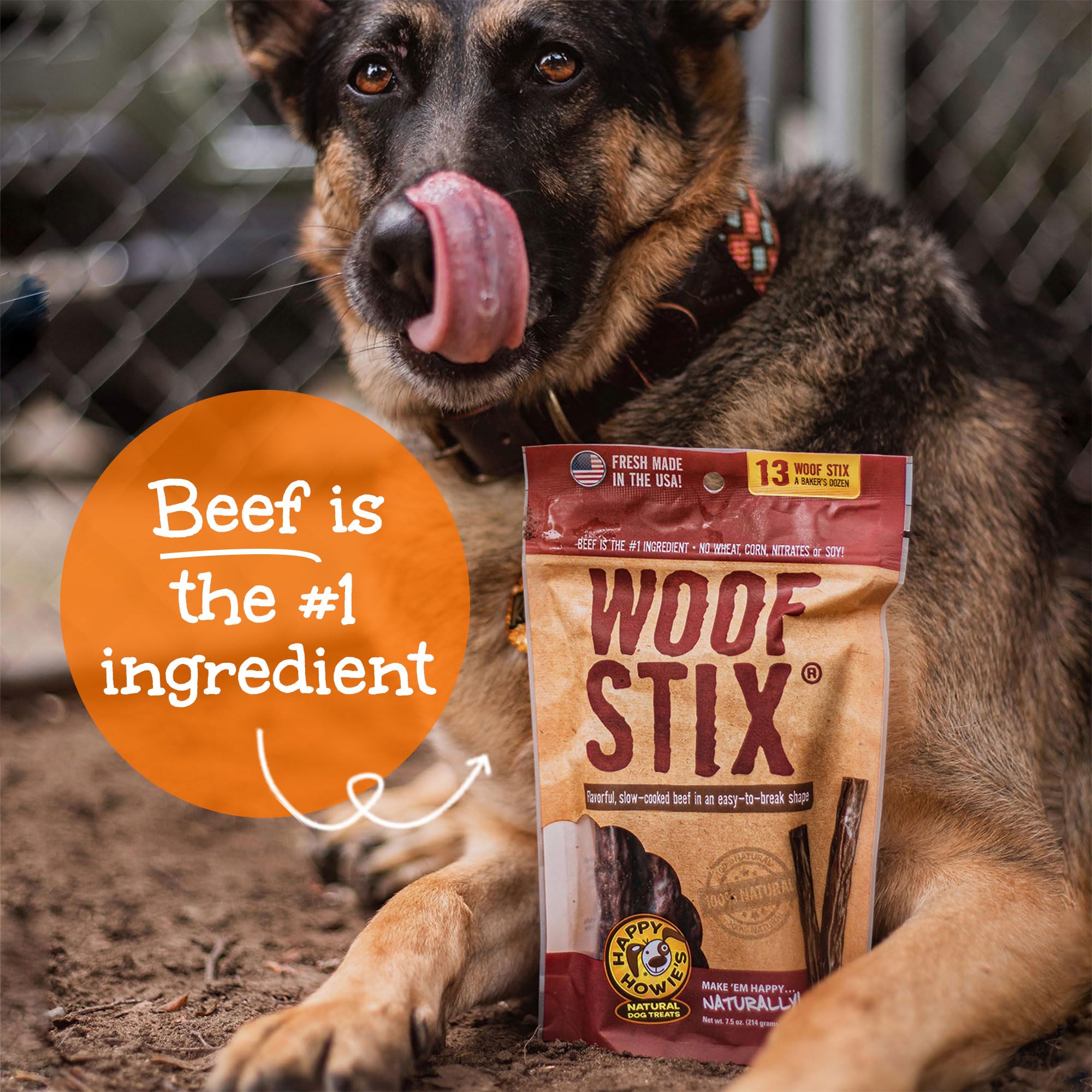 Happy Howies Woof Stix - Healthy Dog Treats, Flavorful Slow Cooked Beef Stick, Natural Ingredients, Hormone Free - Beef, 46 Cou