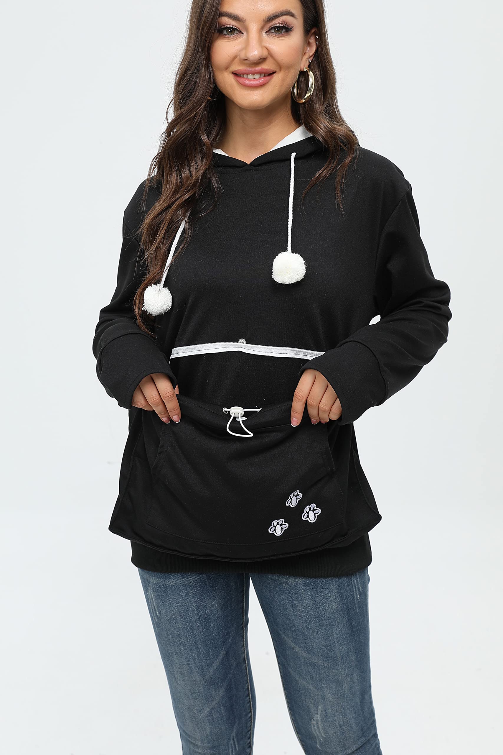 Bombaxceiba Hoodie Pet Holder Cat Dog Large Pouch Pocket Carriers Pullover With Cat Print Sweatshirt Unisex Kangaroo Pocket Small Animals Hoody Women Men (Black,Xl)