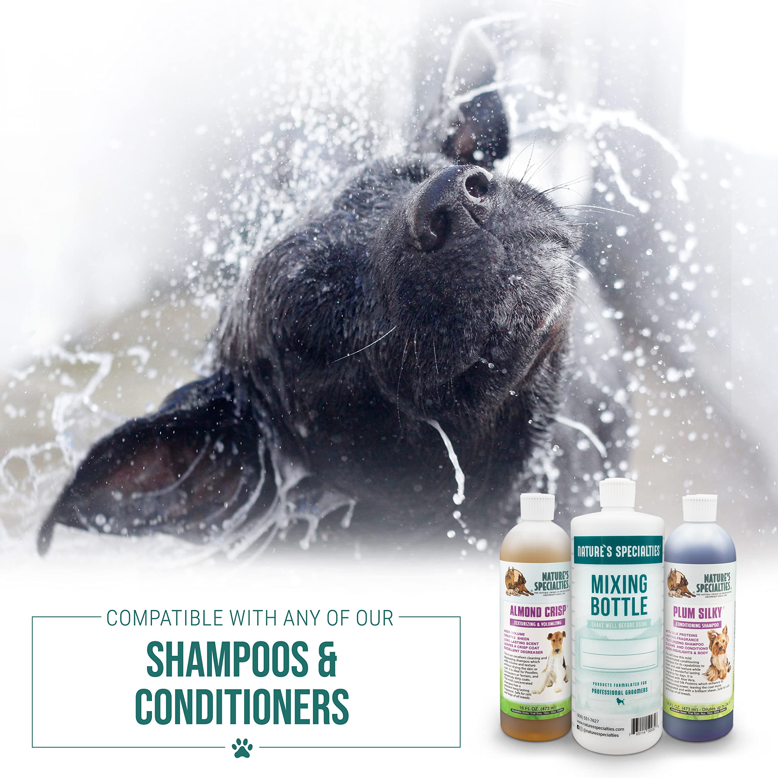 Nature's Specialties Mixing Bottle for Dog Shampoo, 32oz, Easy to Read Measurements, Made in USA