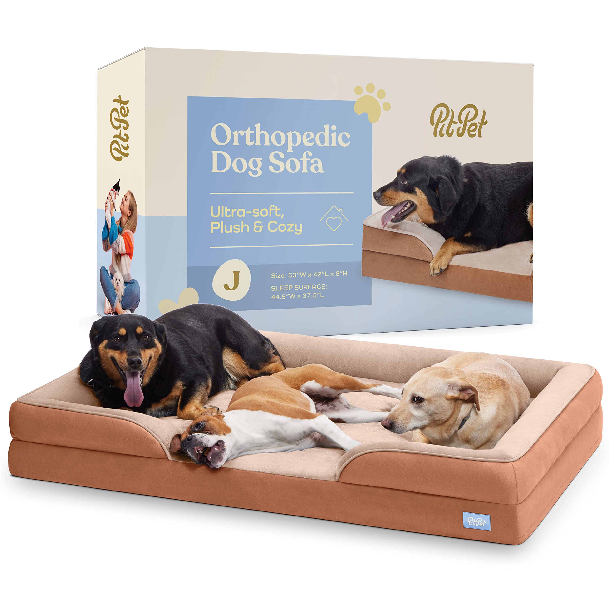 Orthopedic Sofa Dog Bed - Ultra Comfortable Dog Bed For Large Dogs - Breathable & Waterproof Pet Bed- Egg Foam Sofa Bed With Extra Head And Neck Support - (Xx-Large, Brown)