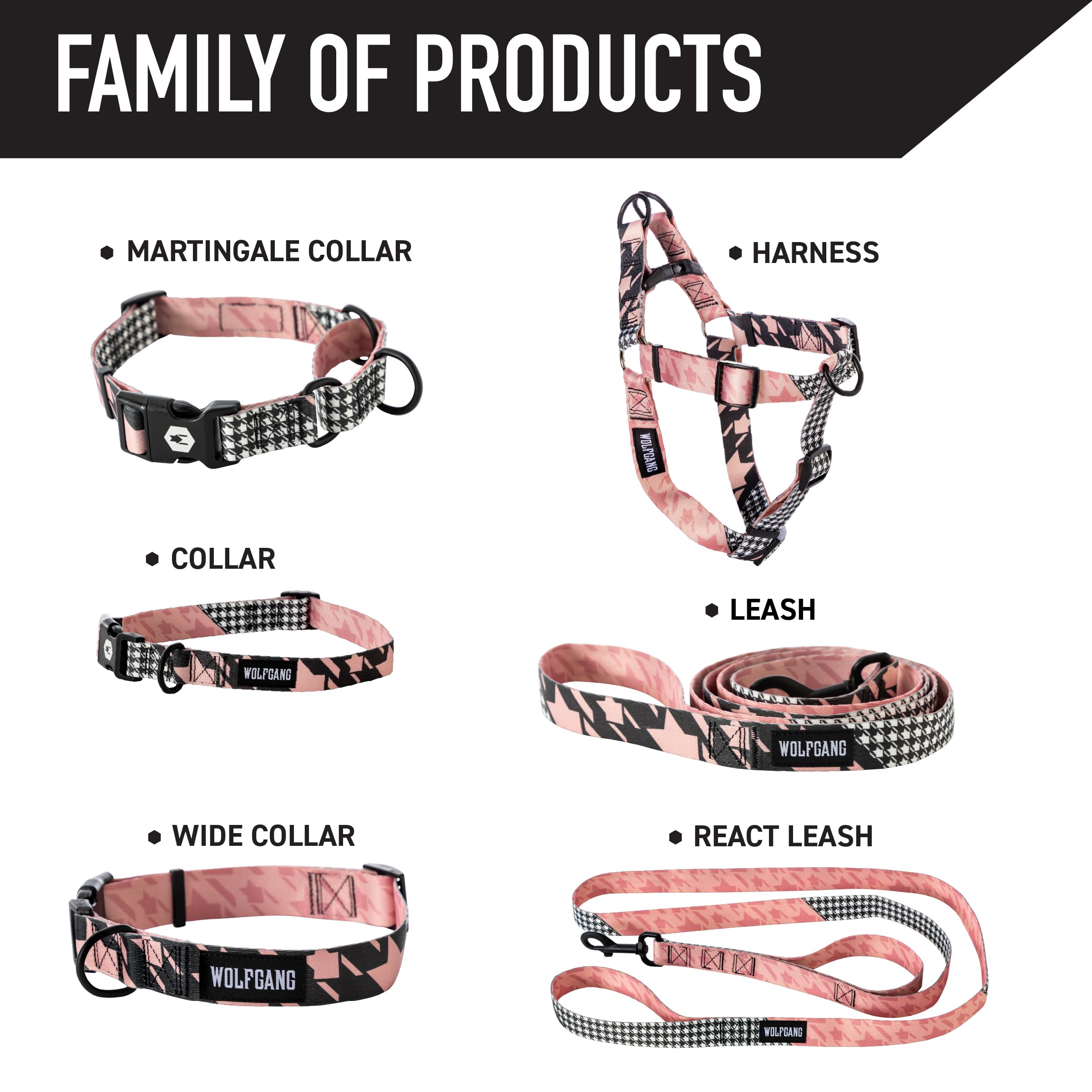 Wolfgang Heavy Duty Adjustable Dog Harness, Pull-Tested to Over 800 lbs for Walking & Training, HoundsPink Print, Large