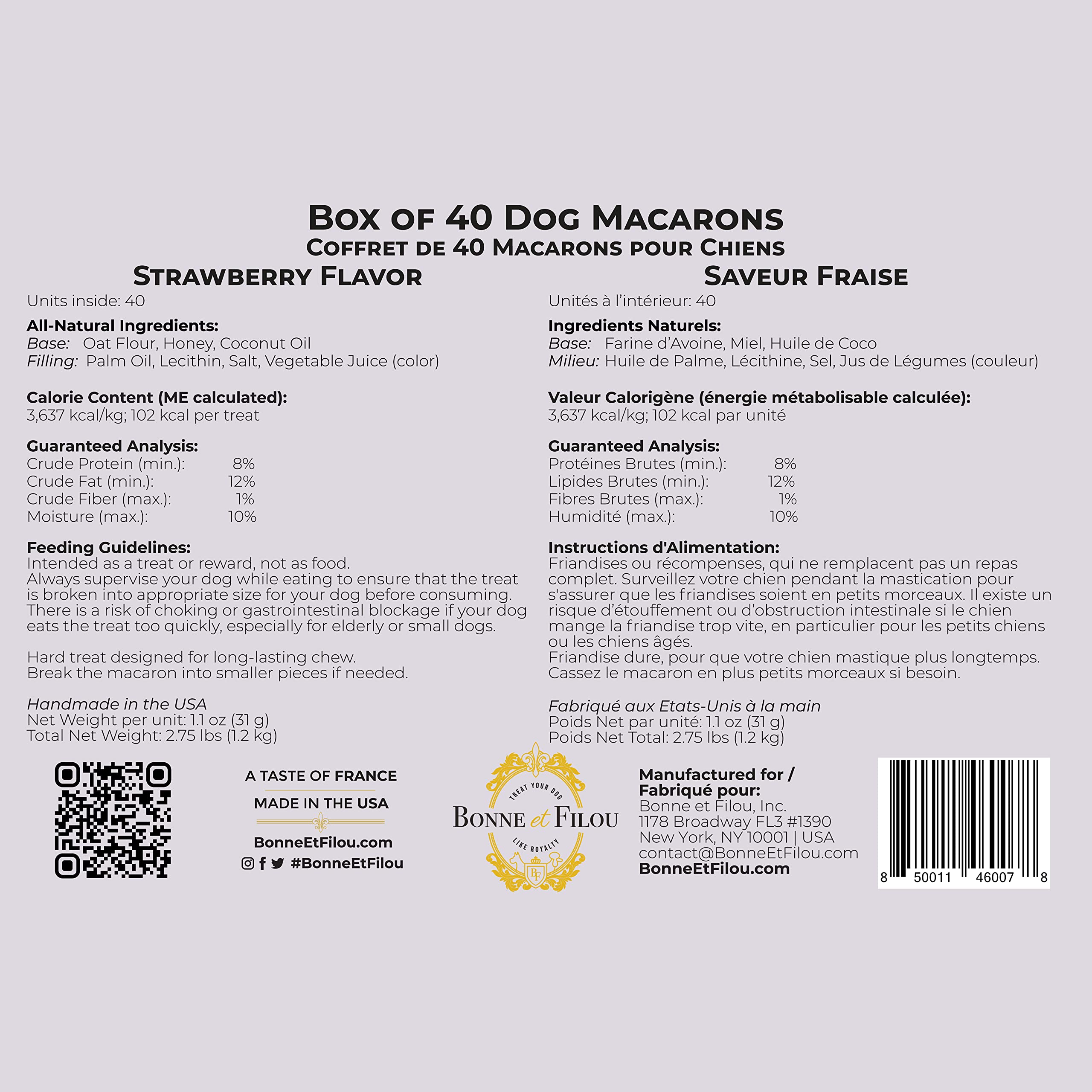 Bonne et Filou Dog Treats Strawberry Cupcakes - Gourmet Macaron Cakes, 40 Count Bulk Pack - Healthy & Delicious Human Grade Snac