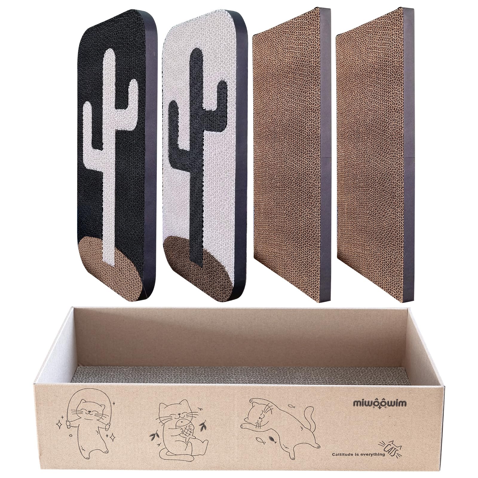 Miwoowim 4 Pcs Cat Scratcher Wall Mounted Scratch Pad +Cat Scratcher Box Door Cat Nail File Scratcher For Wall Modern Cute Cardb