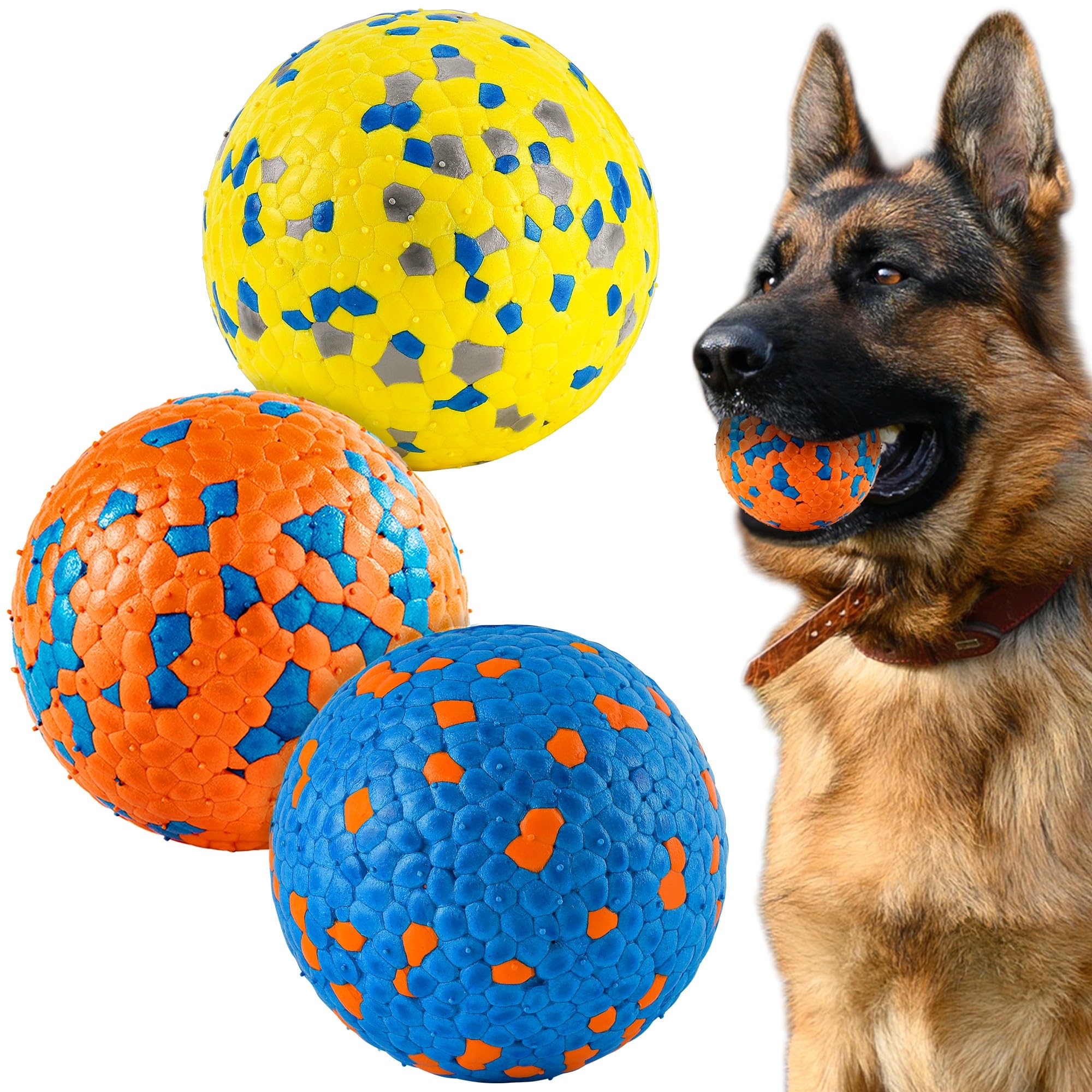 FUSOTO 3Pcs Dog Balls, Tennis Balls for Dog Aggressive Chewers, for Large Medium Small Puppy, Training Catch&Fetch, Water Floats