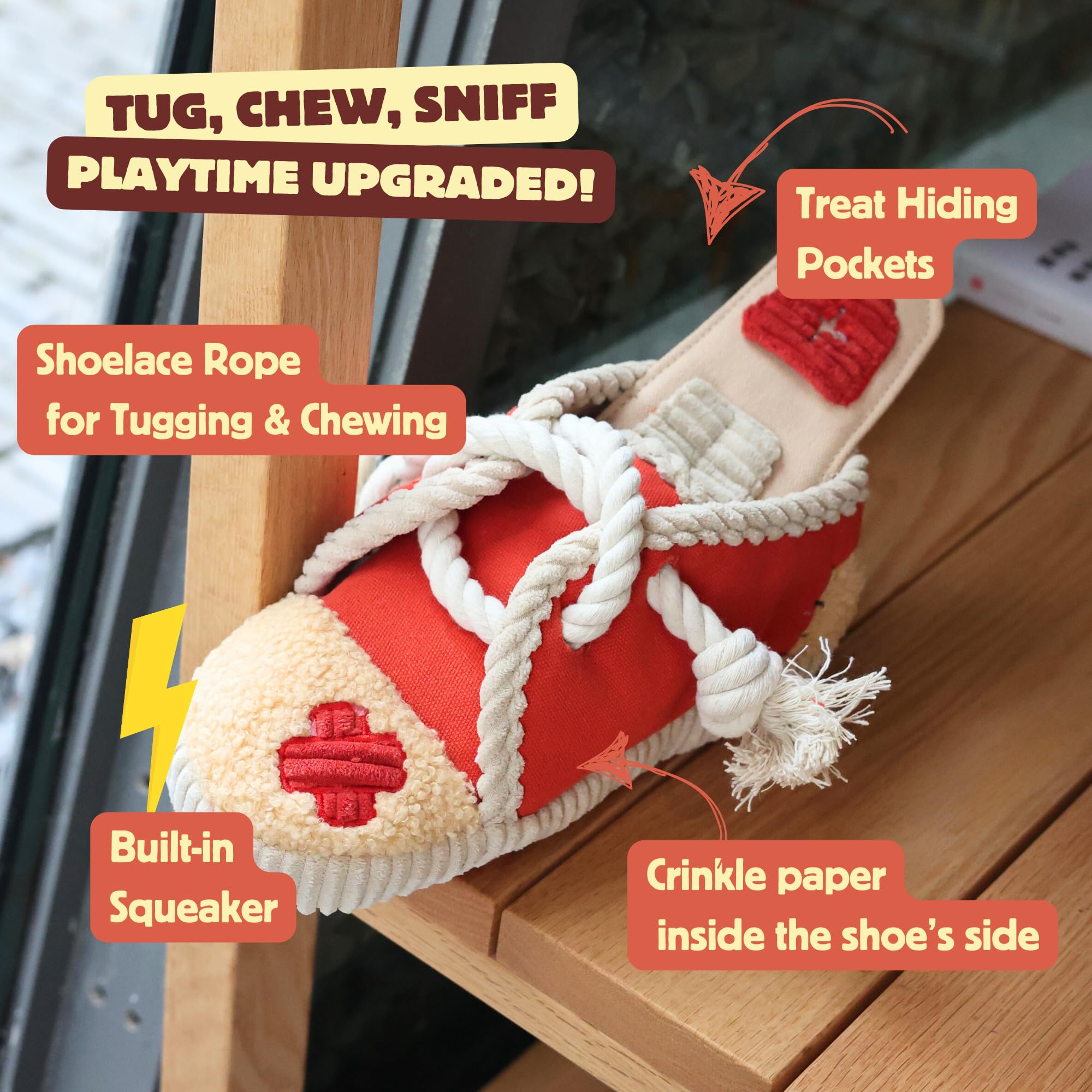 Shoe Squeaky Dog Toys, Durable Chew Rope Tug Toys For Large Medium Small Dogs, Interactive Snuffle Puppy Toy For Teeth Cleaning,