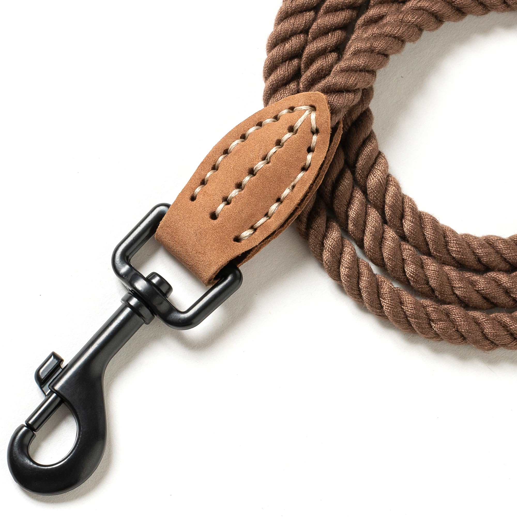 Mile High Life Dog Leash, Braided Cotton Rope Leashes With Leather Tip - Heavy Duty Metal Clasp, 5Ft, 1/3'' Thick - Wedding, Wal