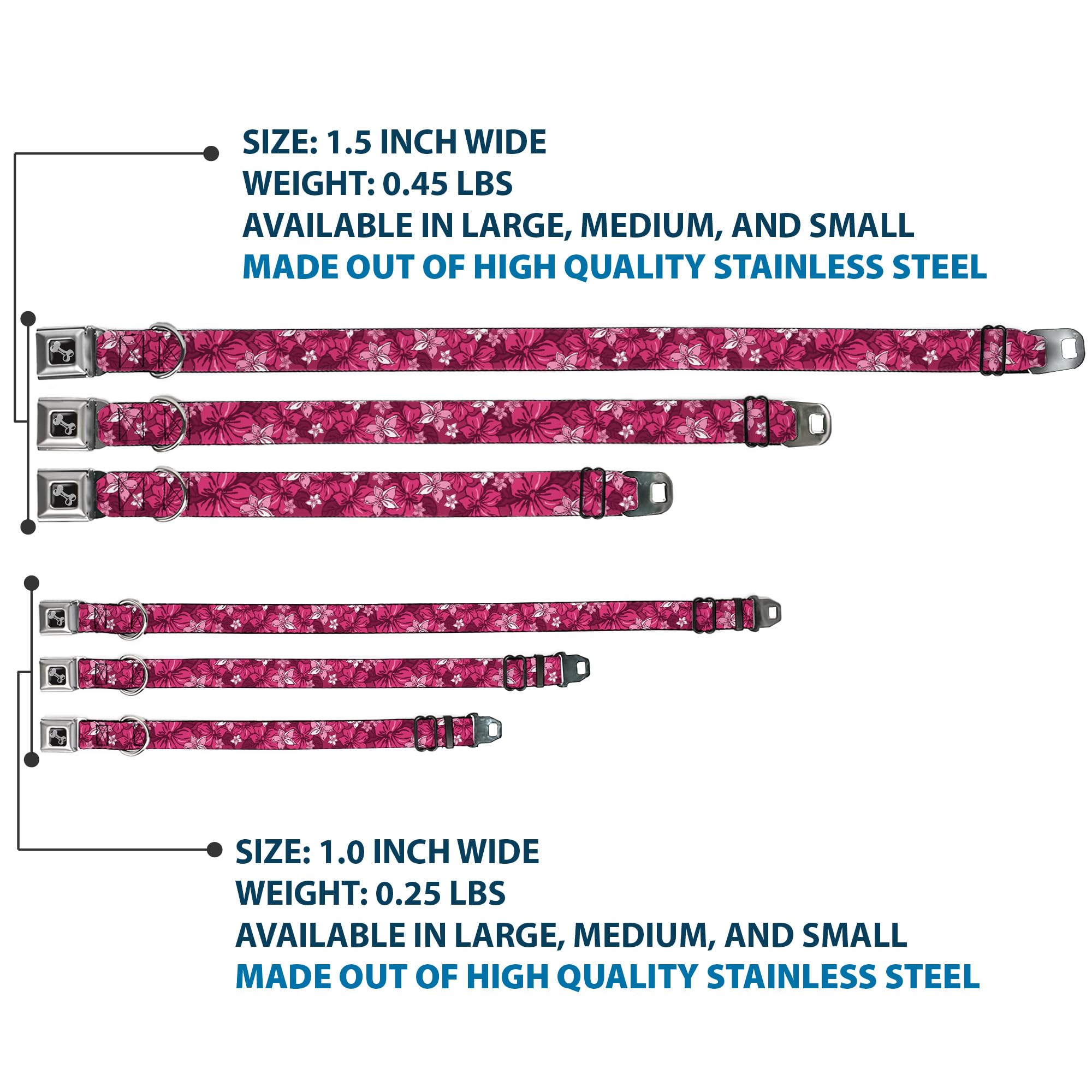 Buckle-Down Seatbelt Buckle Dog Collar - Hibiscus Collage Pink Shades - 1' Wide - Fits 11-17' Neck - Medium (Dc-W30876-M)