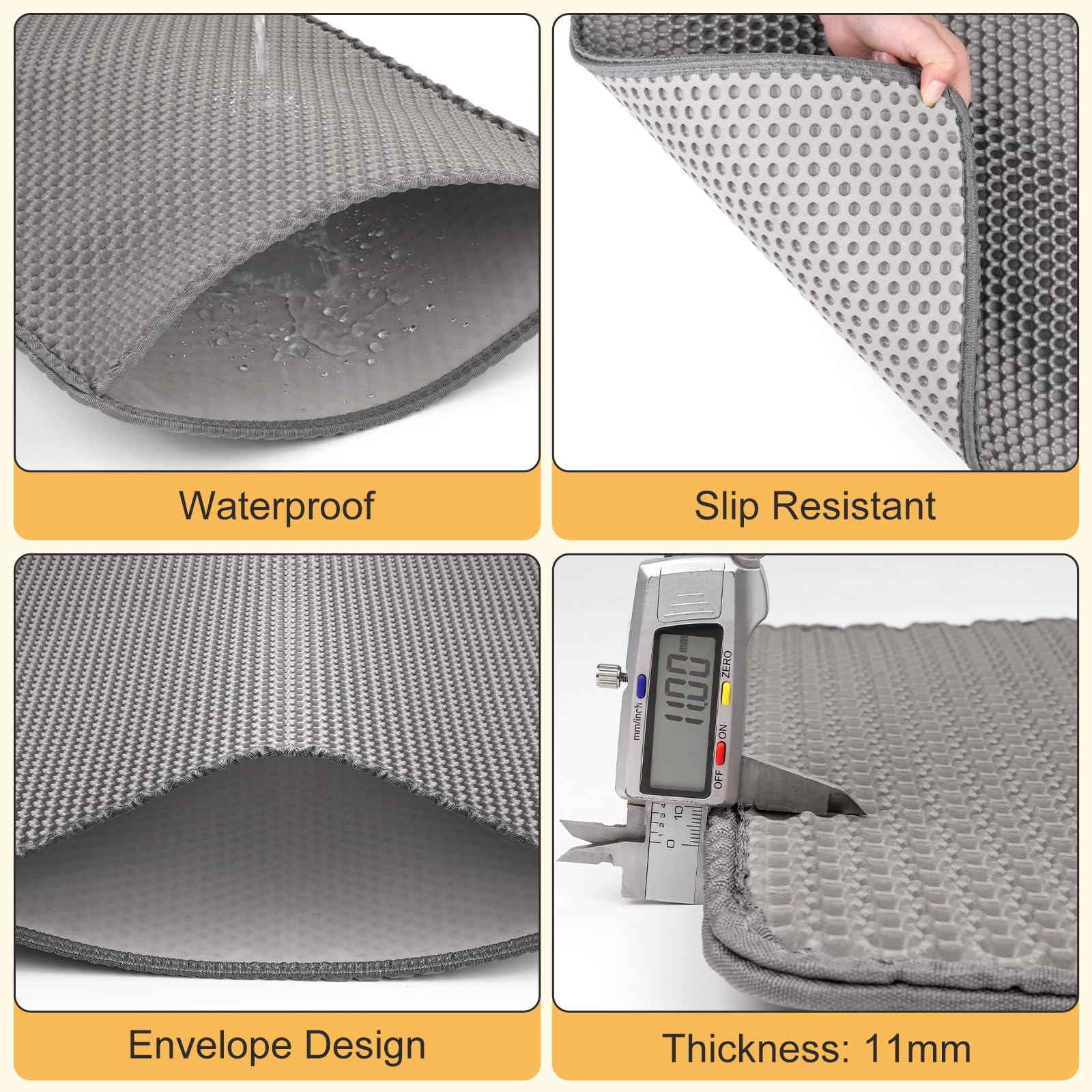 Furwey Cat Litter Mat Double Layer Waterproof Urine Proof Trapping Mat 1 Pack (Gray, 30X24 Inch)