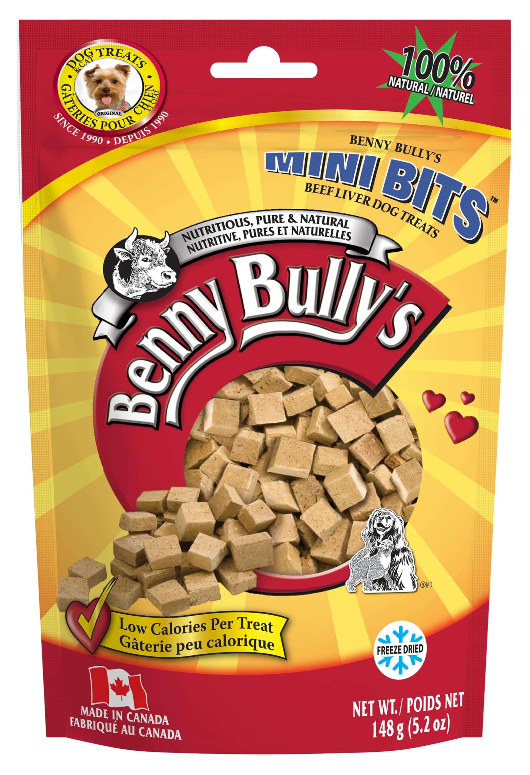 Benny Bullys Beef Liver Mini Bites 2 Pack - Freeze Dried Beef Liver Dog Treats, High Protein, Low Fat, Nutrient-Rich, All Natura