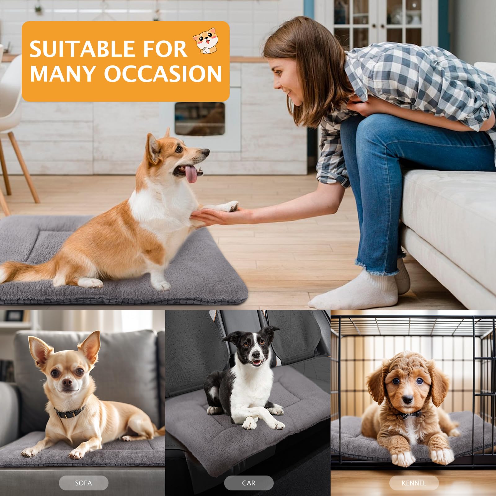 Vetasac Dog Bed Mat, Soft And Warm Pet Cushion, Dual Purpose Washable Mattress Bed For Small Medium Large Dog And Cat Sleeping Xb004 (36'X23', Light Grey)