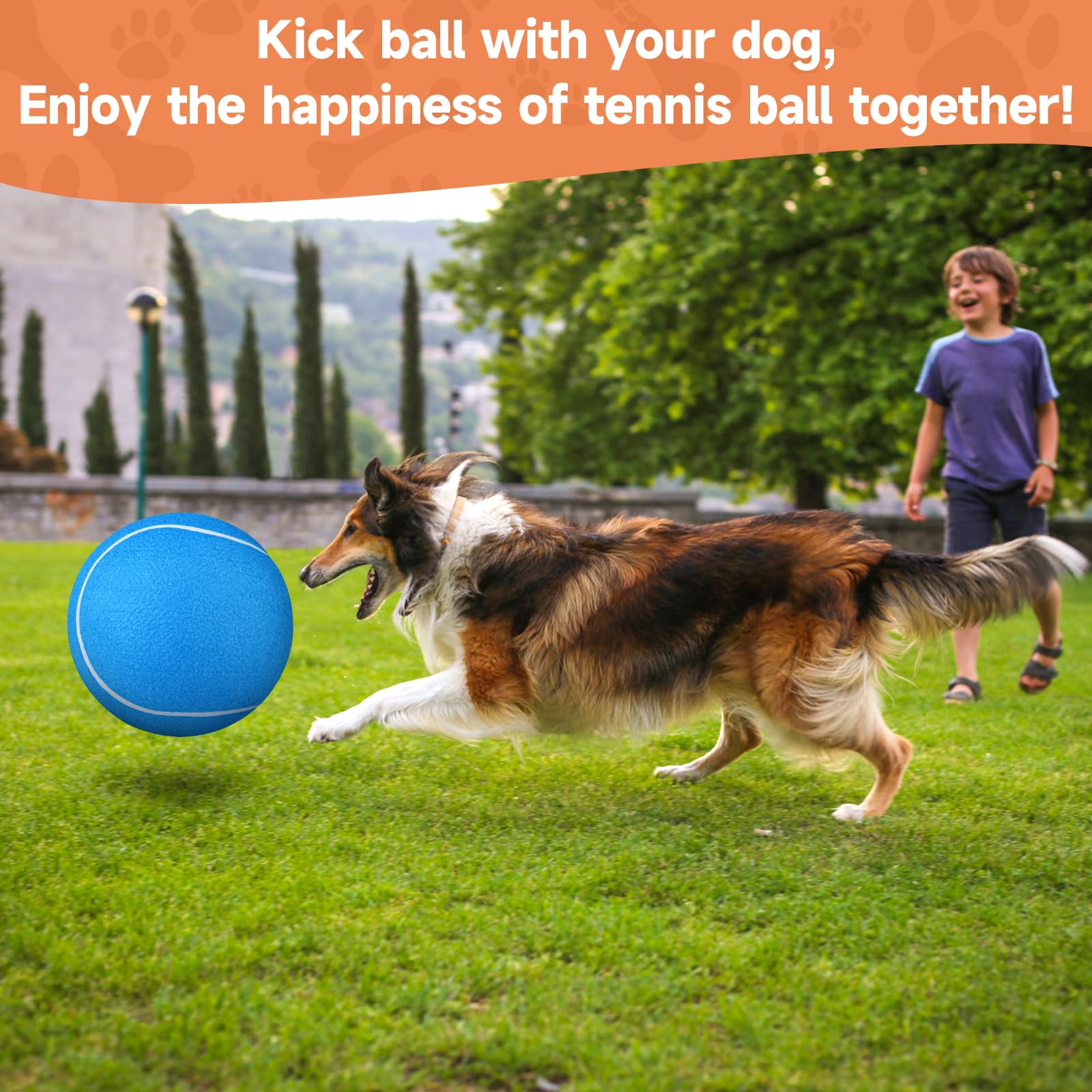 QDAN Giant Large Tennis Ball for Dogs, 9.5" Natural Rubber, Blue, Perfect for Outdoor Play, Suitable for Small Medium Large Dogs