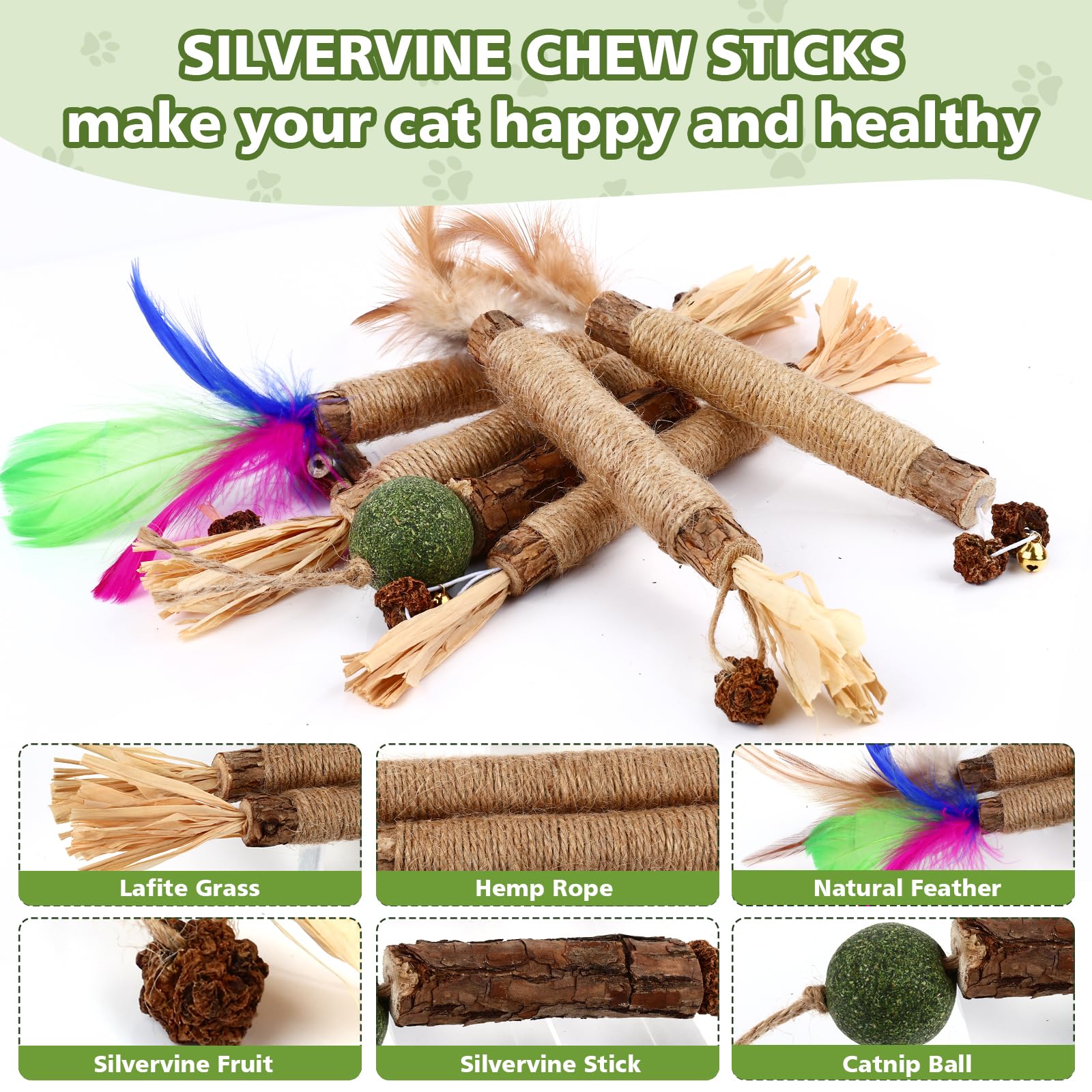 Wousedo Catnip Chew Toys For Cats, 24 Pack Cat Toys With Silvervine Sticks, Natural Silvervine Stick Cage Balls & Bell Balls For
