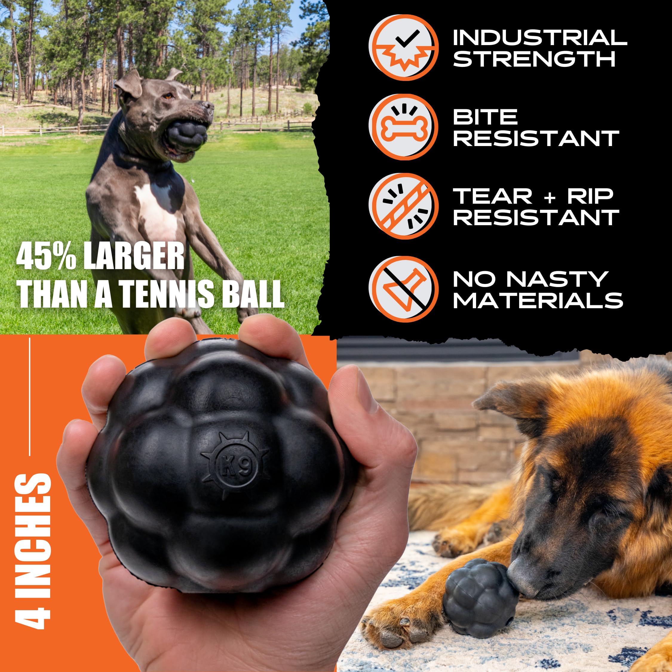 Monster K9 Dog Toys For Aggressive Chewers, Interactive Treat Ball - Virtually Indestructible Dog Toys For Large Dogs, Heavy Dut