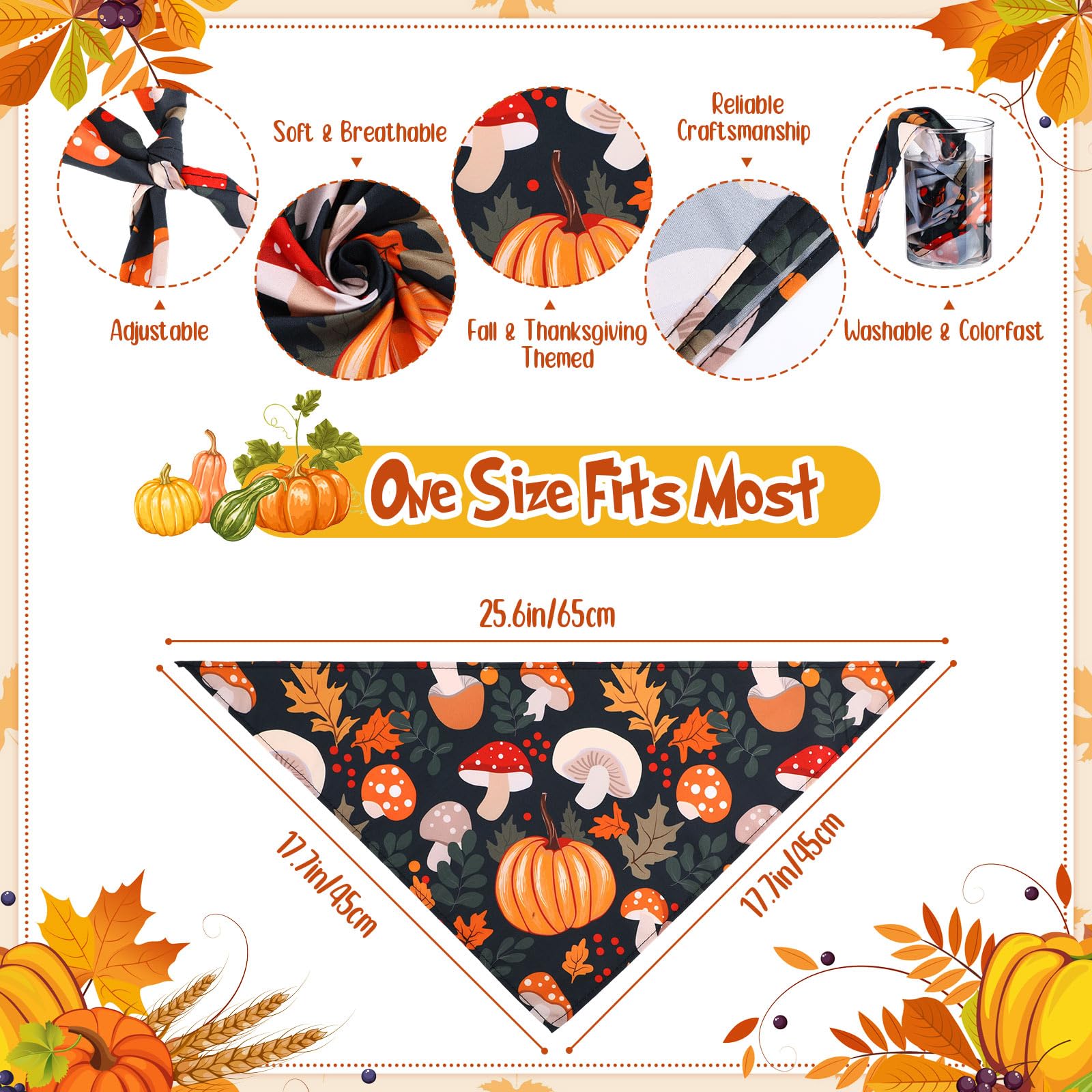 Lasnten 70 Pcs Fall Dog Bandanas Bulk Pumpkin Maple Leaves Bandana for Dogs Thanksgiving Pet Bibs Scarf for Small Medium Large A