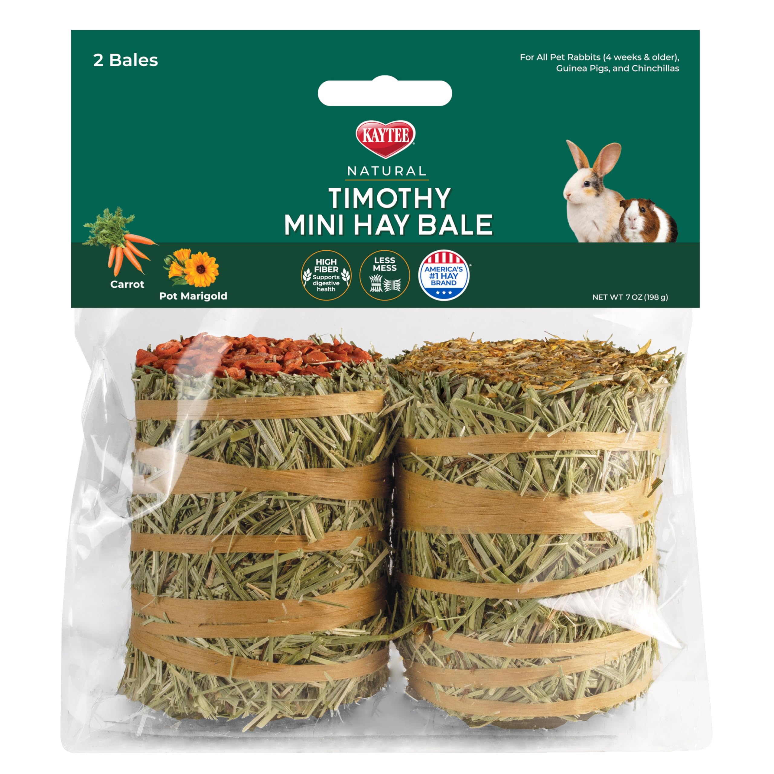 Kaytee Mini Hay Bales, Carrot and Marigold 2 Pack 7 Ounces