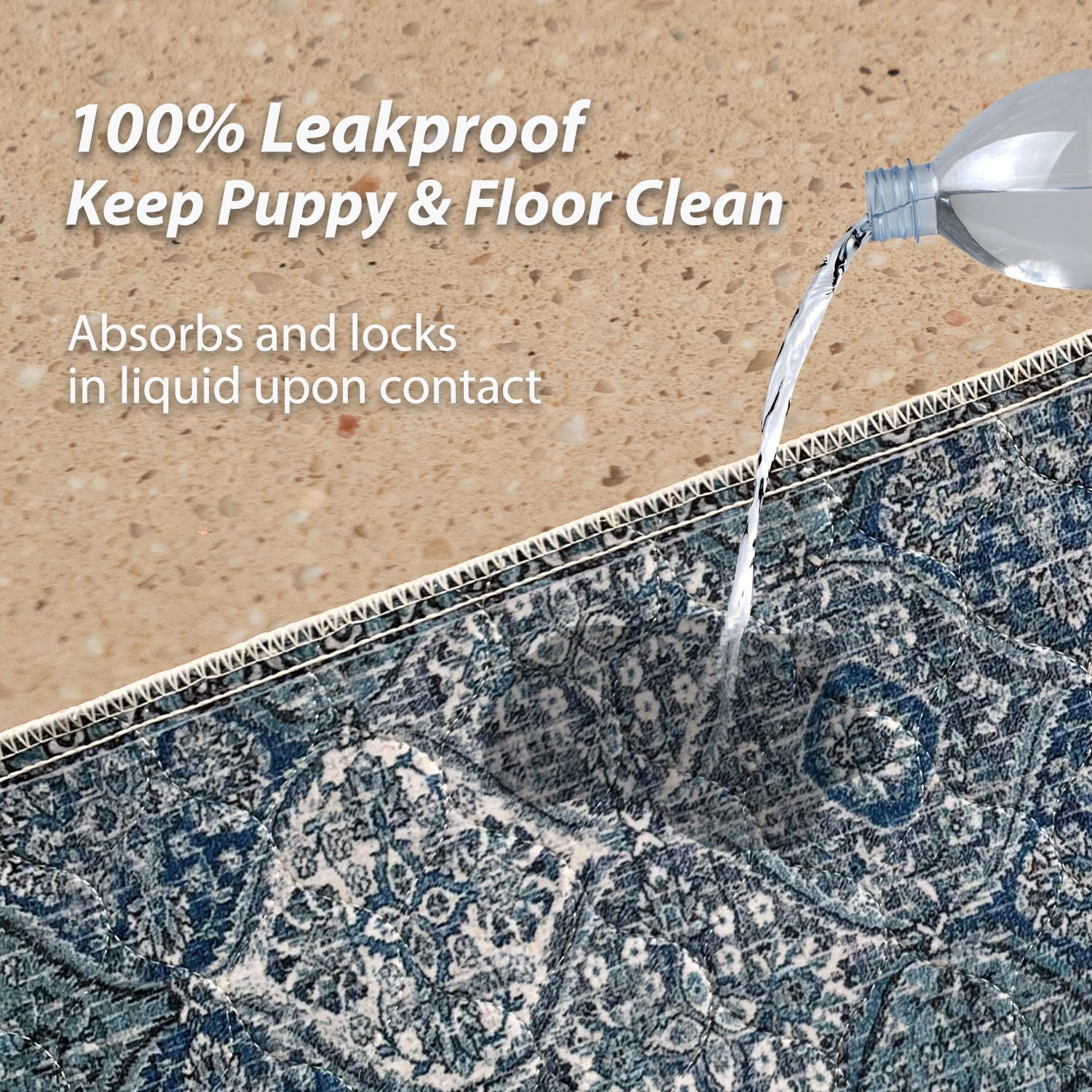 nunubaby Washable Pee Pads for Dogs, Non-Slip & Leak-Proof, 36"x72", Blue/Multi, Reusable Potty Pads for Crates & Floors