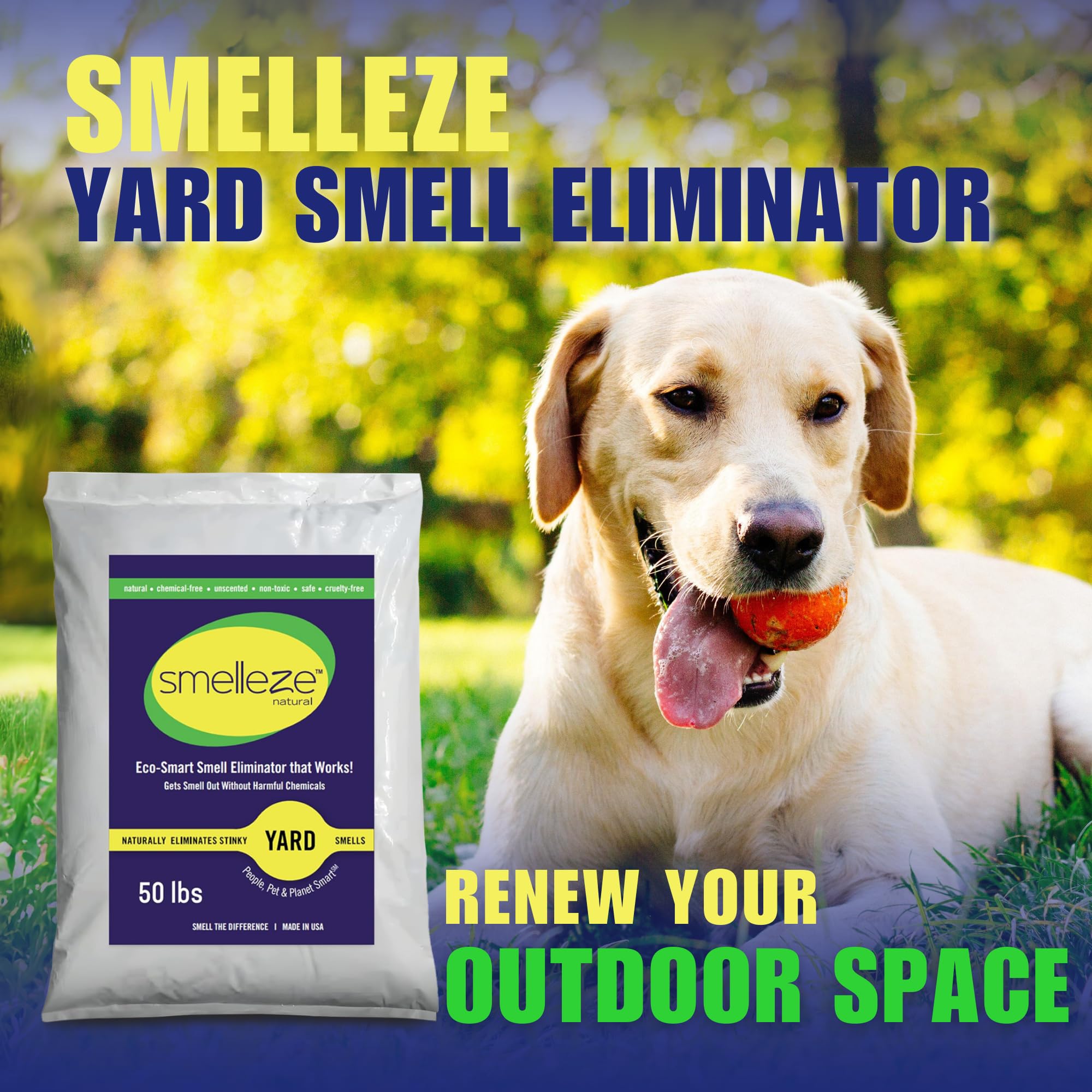 Smelleze Natural Yard & Concrete Smell Removal Deodorizer: 50 Lb. Granules Eliminate Outdoor Pet Urine & Feces Odor. Long Lastin