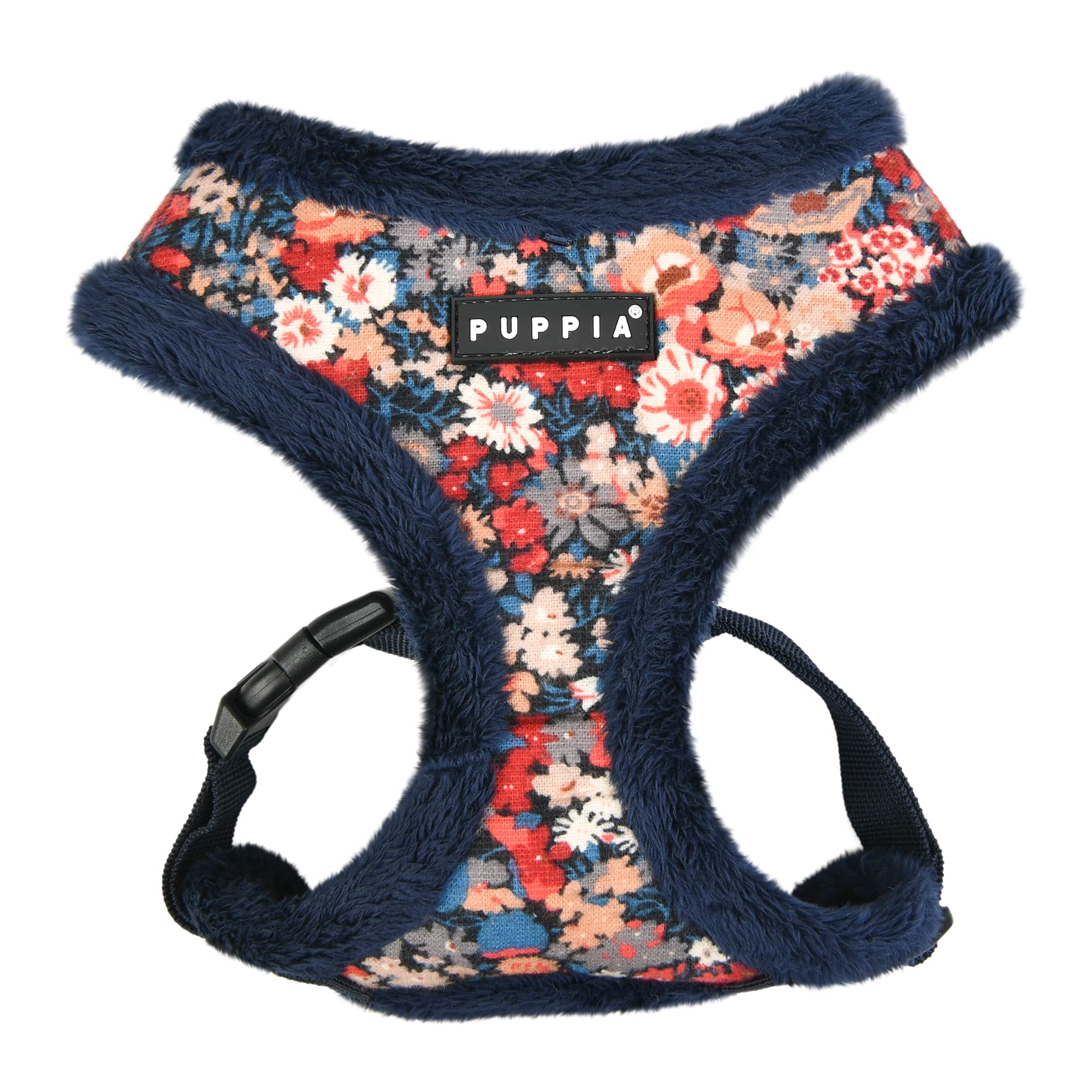 Puppia Gianni Dog Harness Over-The-Head Warm Winter Flower Pattern Adjustable Chest For Small And Medium Dog, Navy, Small