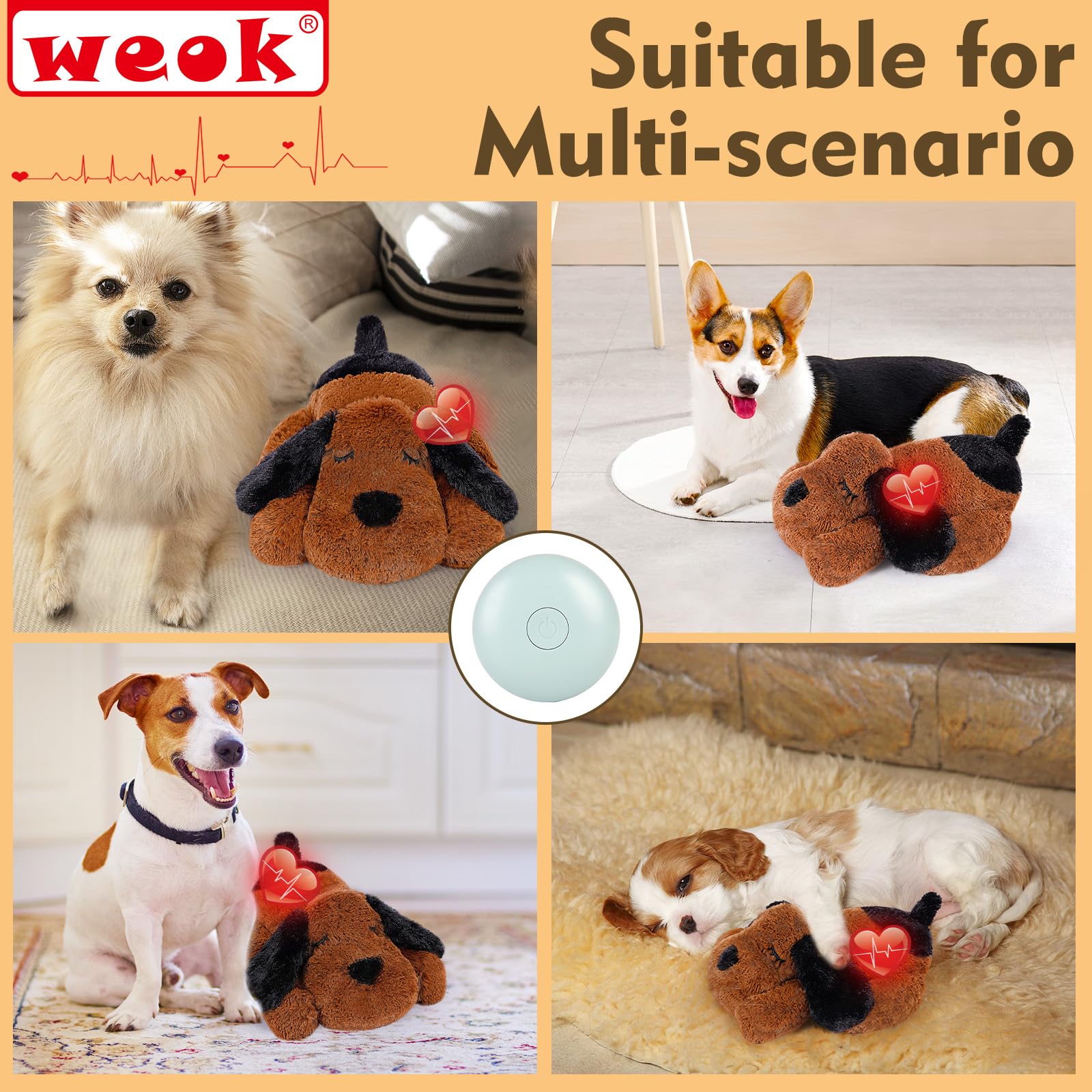 Weok Heartbeat Puppy For Dogs, Heartbeat Helps For Dog Anxiety Relief And Calming Aid, Puppy Heartbeat Stuffed Animal Anxiety Ca