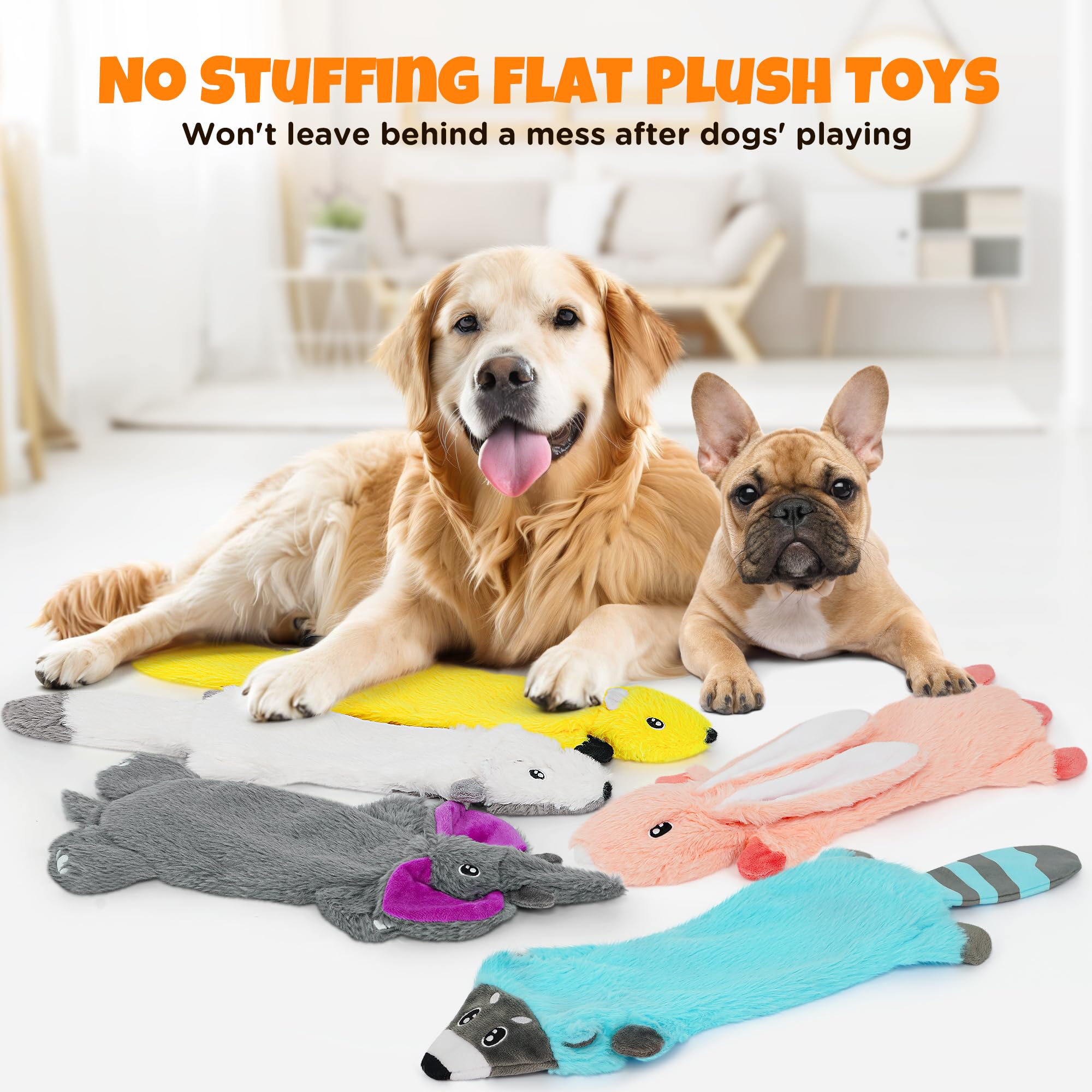 No Stuffing Dog Squeak Toys, Flat Soft Plush Dogs Chew Toy For Small Medium Large Breed Chewer Durable Cute Fun Squeaky Interact