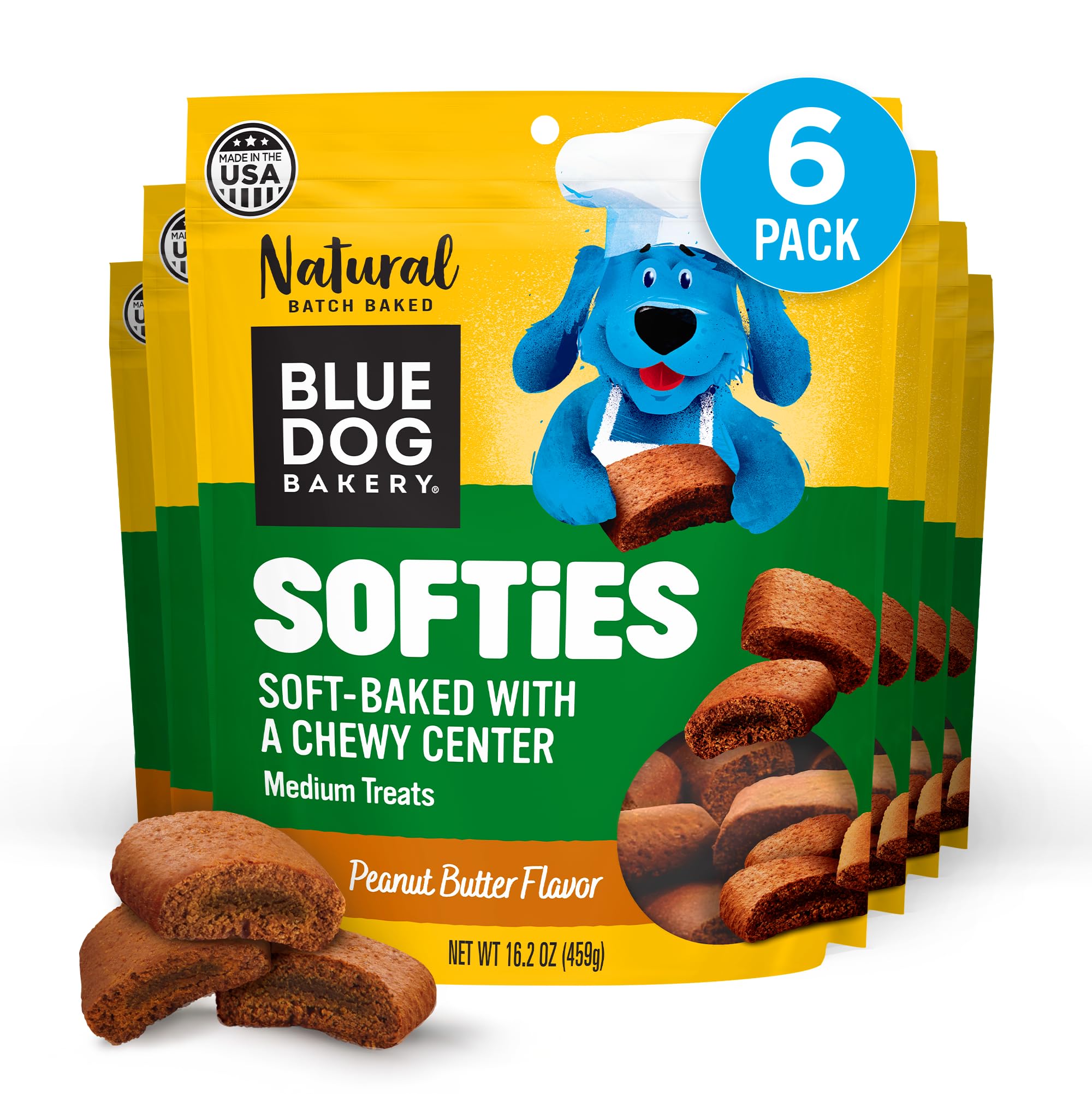 Blue Dog Bakery Natural Dog Treats, Softies, Peanut Butter Flavor, 16.2oz Bag, 6 Bags