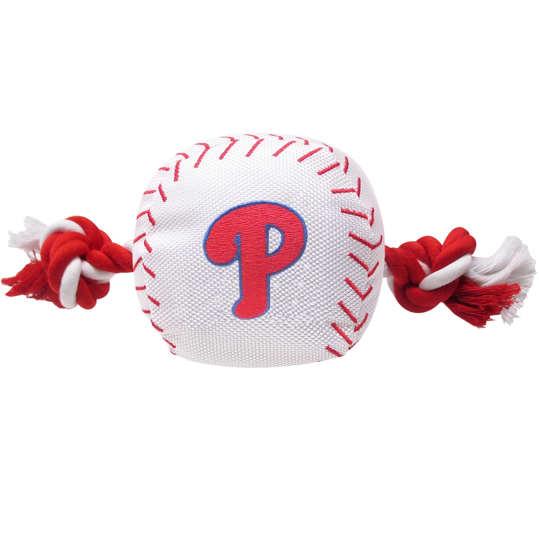 MLB PHILADELPHIA PHILLIES Baseball Rope Toy for DOGS & CATS. Tough nylon, Sporty Baseball Design, Heavy-duty ropes with Inner SQ