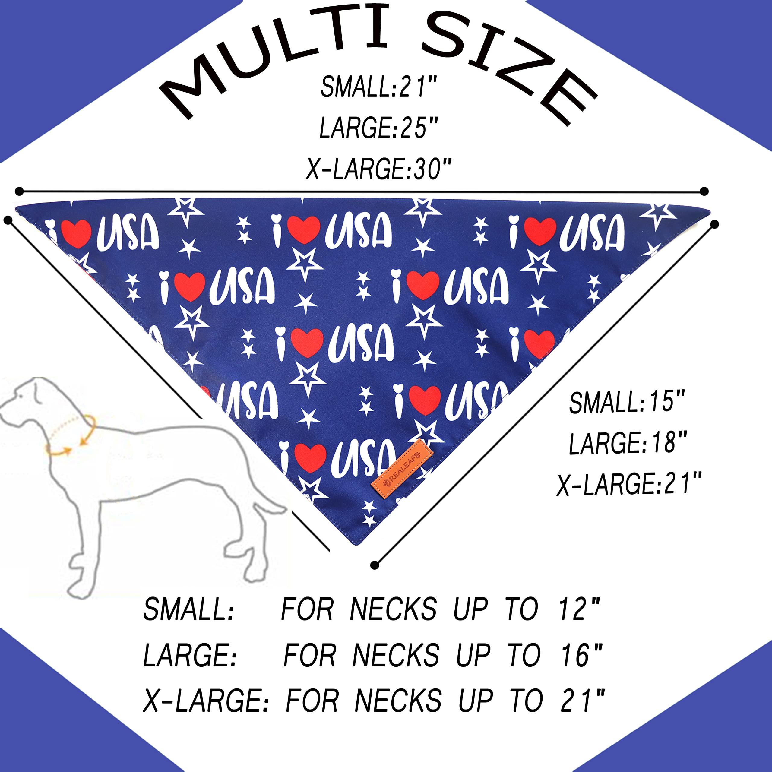 Realeaf 4Th Of July Bandanas 2 Pack, Triangle Reversible American Flag Pet Patriotic Scarf For Boy And Girl, Premium Durable Fab