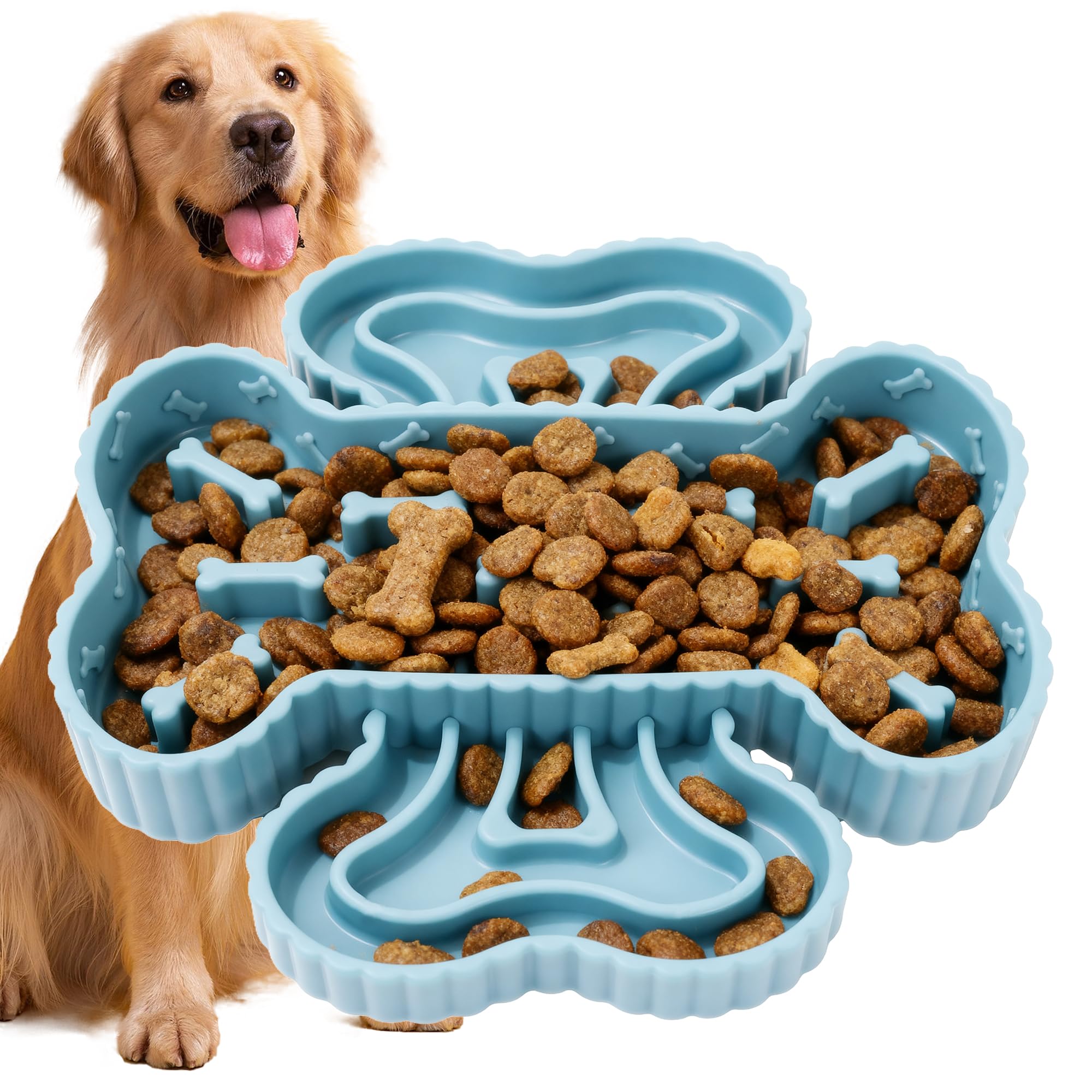 Slow Feeder Dog Bowls: Silicone Slow Eating Dog Food Bowl for Small Medium Large Breed - Puppy Puzzle Bowl Anti-Choking Stop Blo