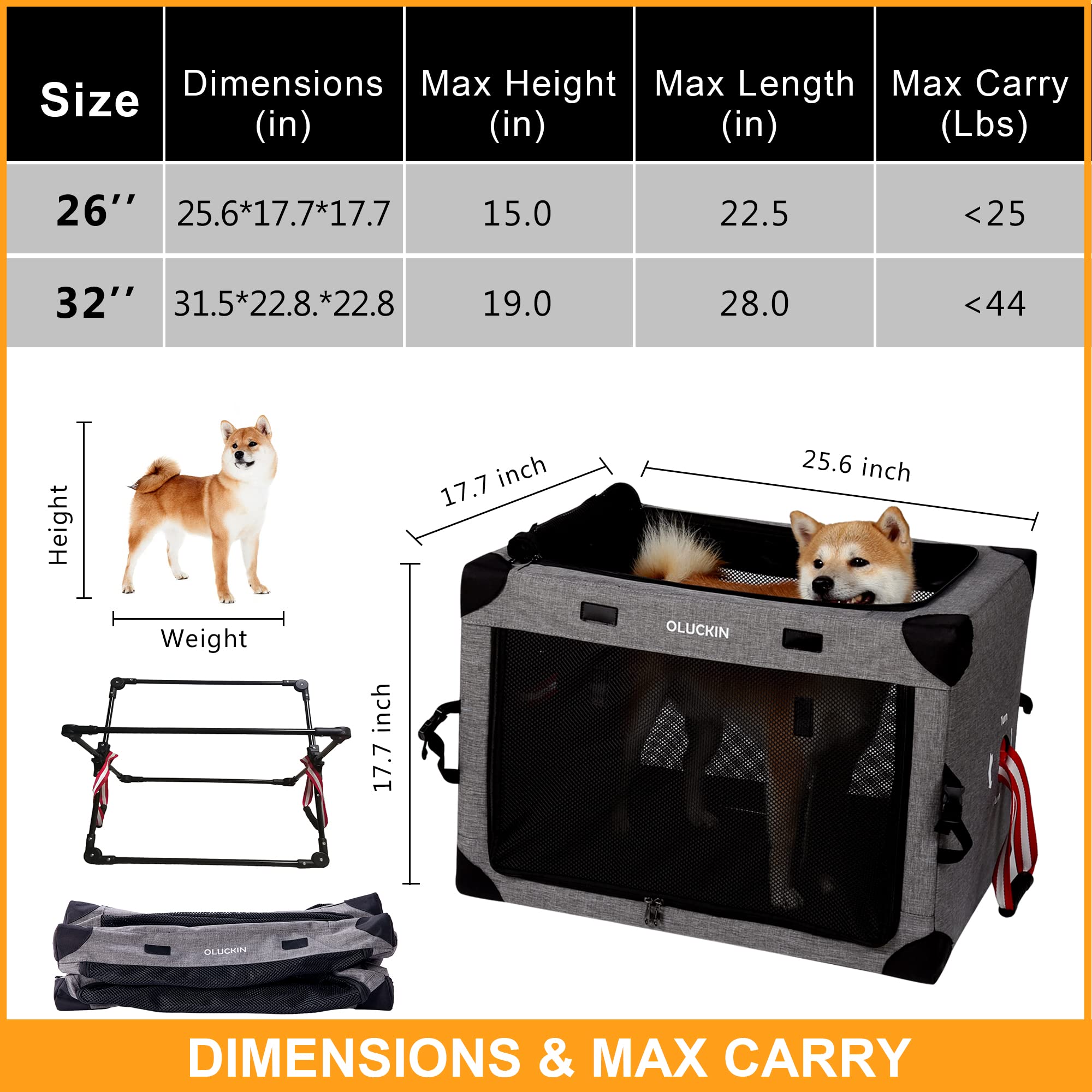 Popup Portable Collapsible Dog Crate With Mesh Mat - Folding Soft Pet Carrier Kennel For Indoor And Outdoor Medium 26 Inch, Soft Travel Cat Cage, Gray