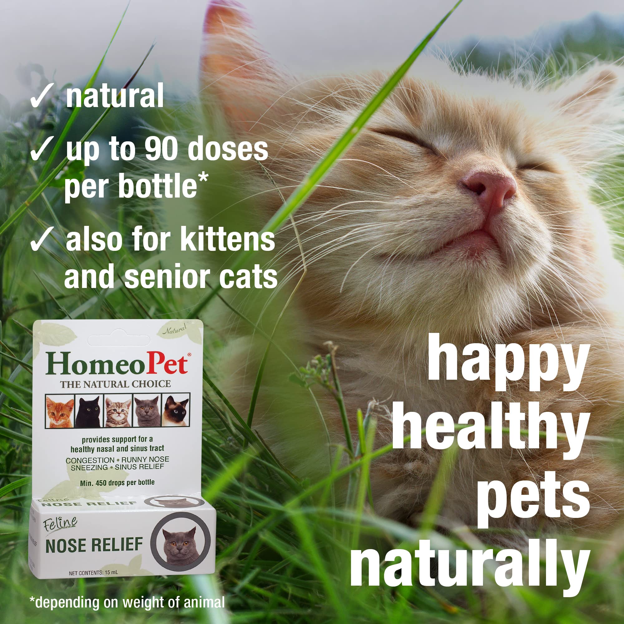 HomeoPet Feline Nose Relief, Safe and Natural Nasal and Sinus Supplement for Cats, 15 Milliliters