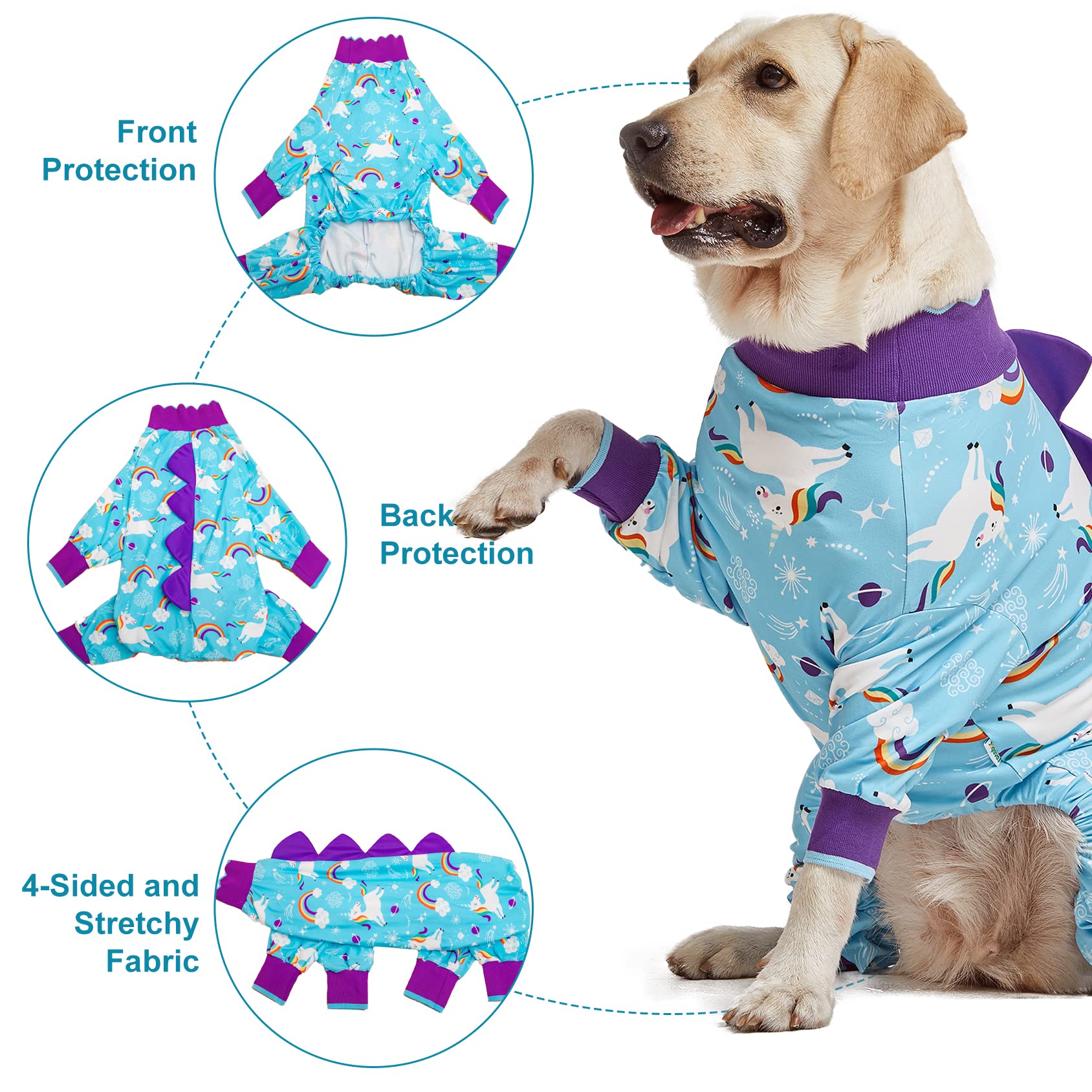 Lovinpet Xxl Dog Pjs, Anti Licking Dog Recovery Clothes, Kightweight Onesie, Starlight Rainbow/Wild Horse Prints Dog Clothing, Uv Protection, Adorable Pet Pj'S /2Xl