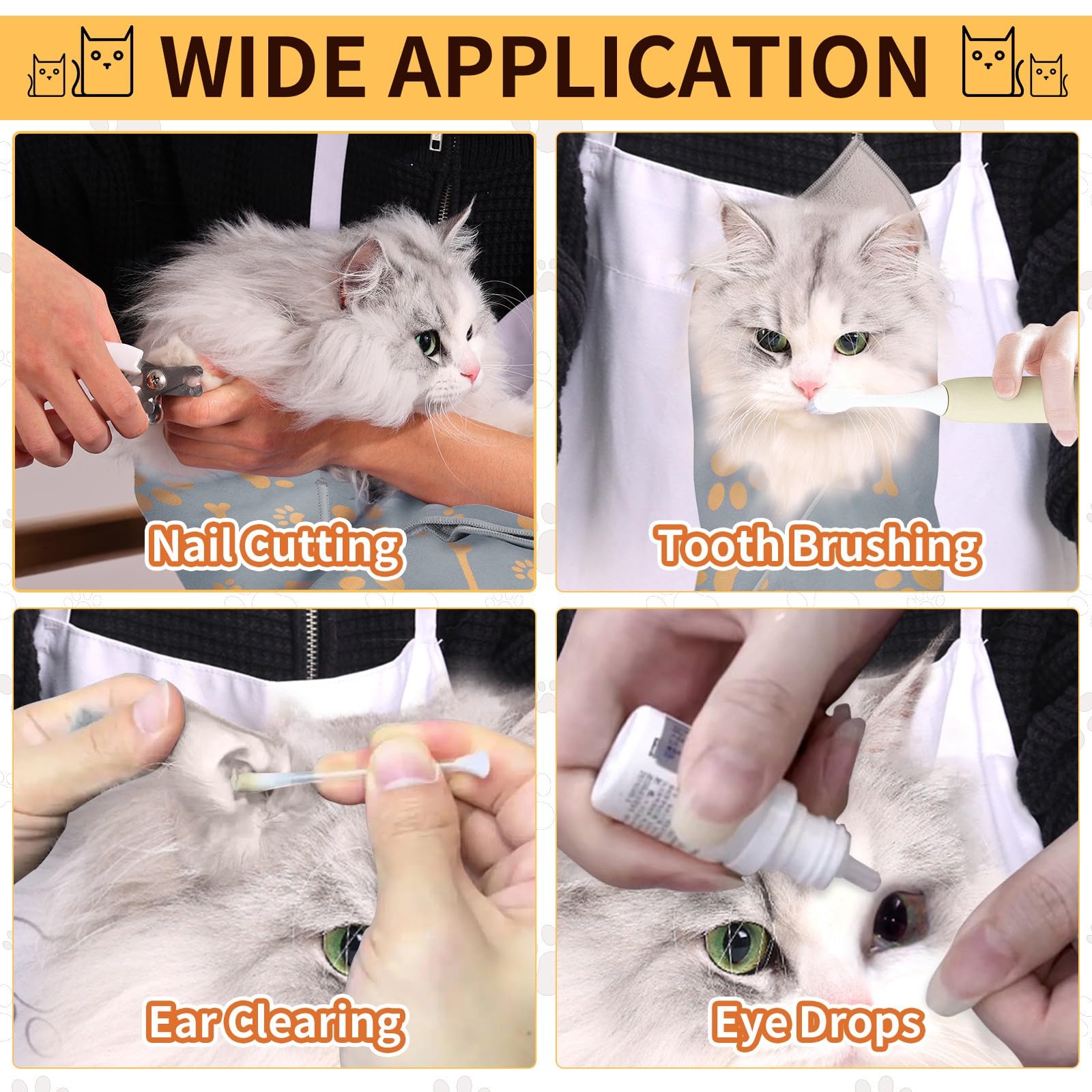 Turesmith Cat Wrap For Cutting Nails, Self Adhesive Cat Wrap For Nail Clipping, Cat Restraint For Grooming, Cat Swaddle Wrap For