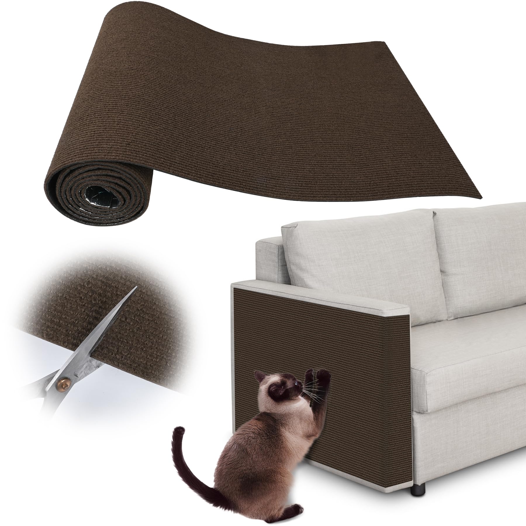 Inchoco Cat Sofa Scratch Furniture Protector - 100'' X 15.8'' Trimmable Self-Adhesive Cats Claws Scratch Pads, Cat Diy Climbing 