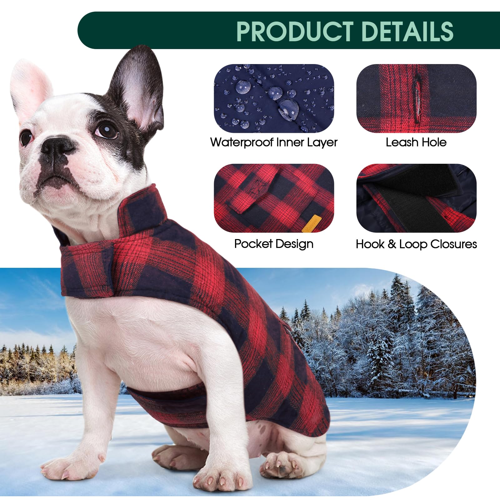 Kuoser Reversible Winter Coat, British Style Jacket For Small Medium And Large Dogs - Warm Windproof Puppy Cold Weather Clothes