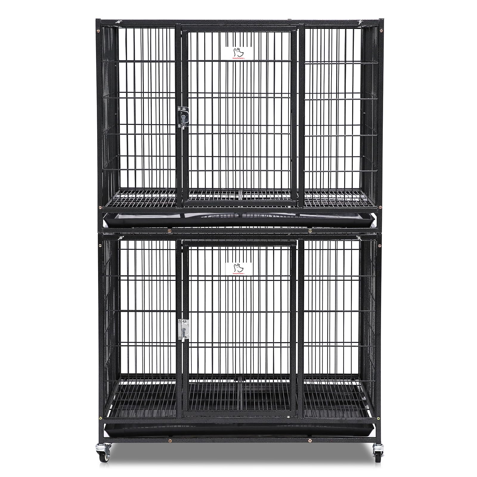 Homey Pet 2 Pack Three Tiers 37 Inch Dog Crate Stackable, Escape Proof Dog Cage Kennel Indoor With Top Access And Lockable Wheel