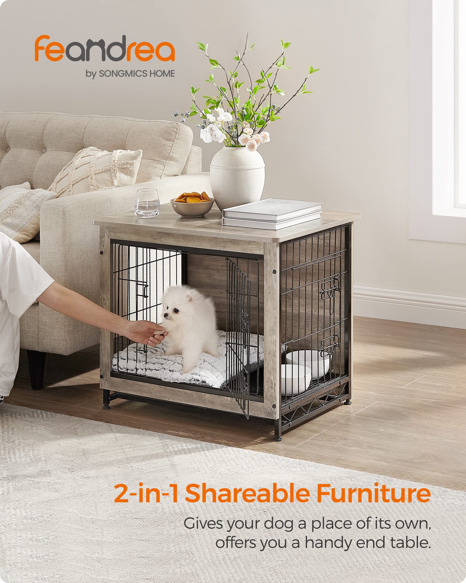 Feandrea Dog Crate Furniture, 27.2 Side End Table, Modern Kennel for Dogs Indoor up to 30 lb, Heavy-Duty Dog Cage with Multi-Pur