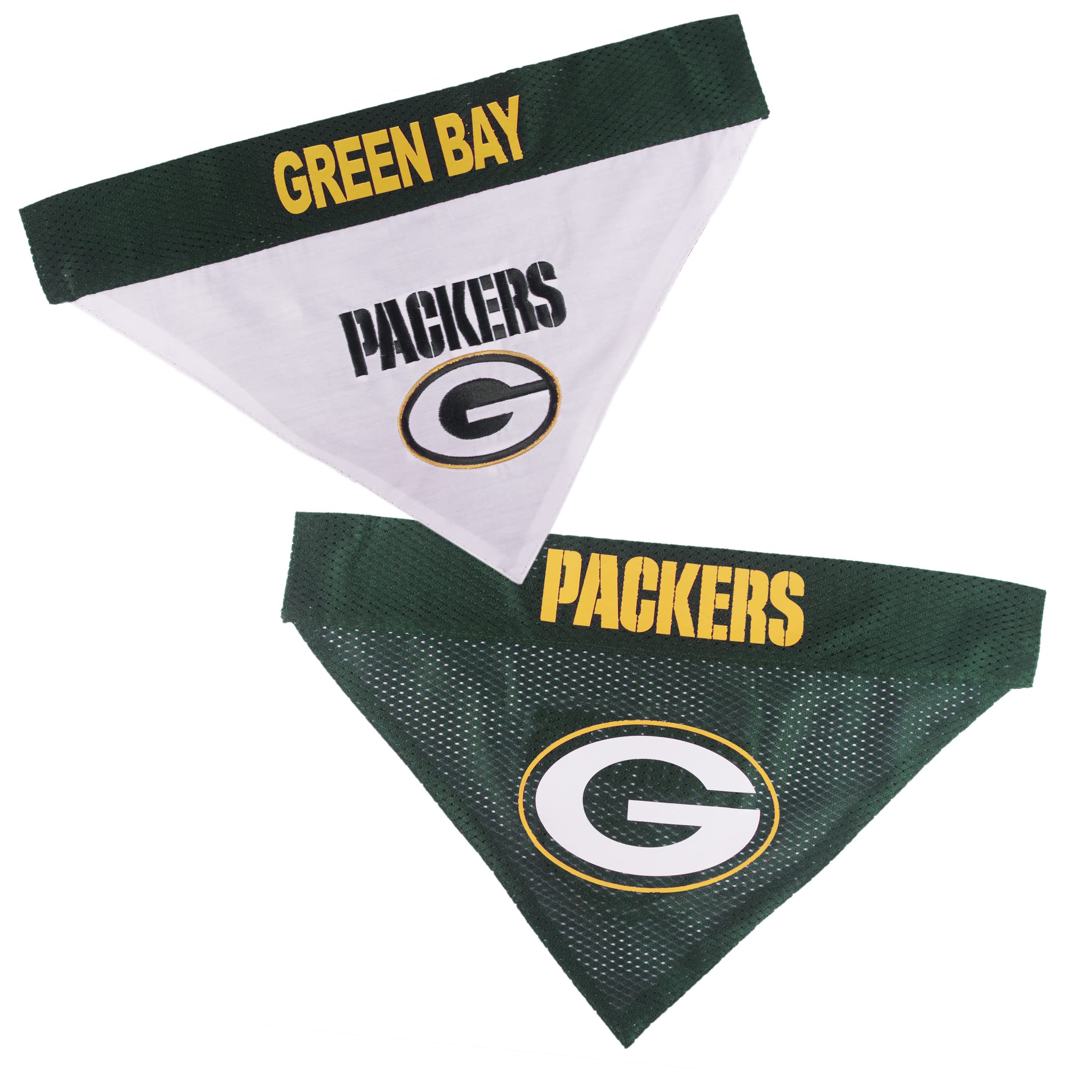 Pets First NFL DOG BANDANA - GREEN BAY PACKERS REVERSIBLE PET BANDANA. 2 Sided Sports Bandana with a PREMIUM Embroidery TEAM LOG