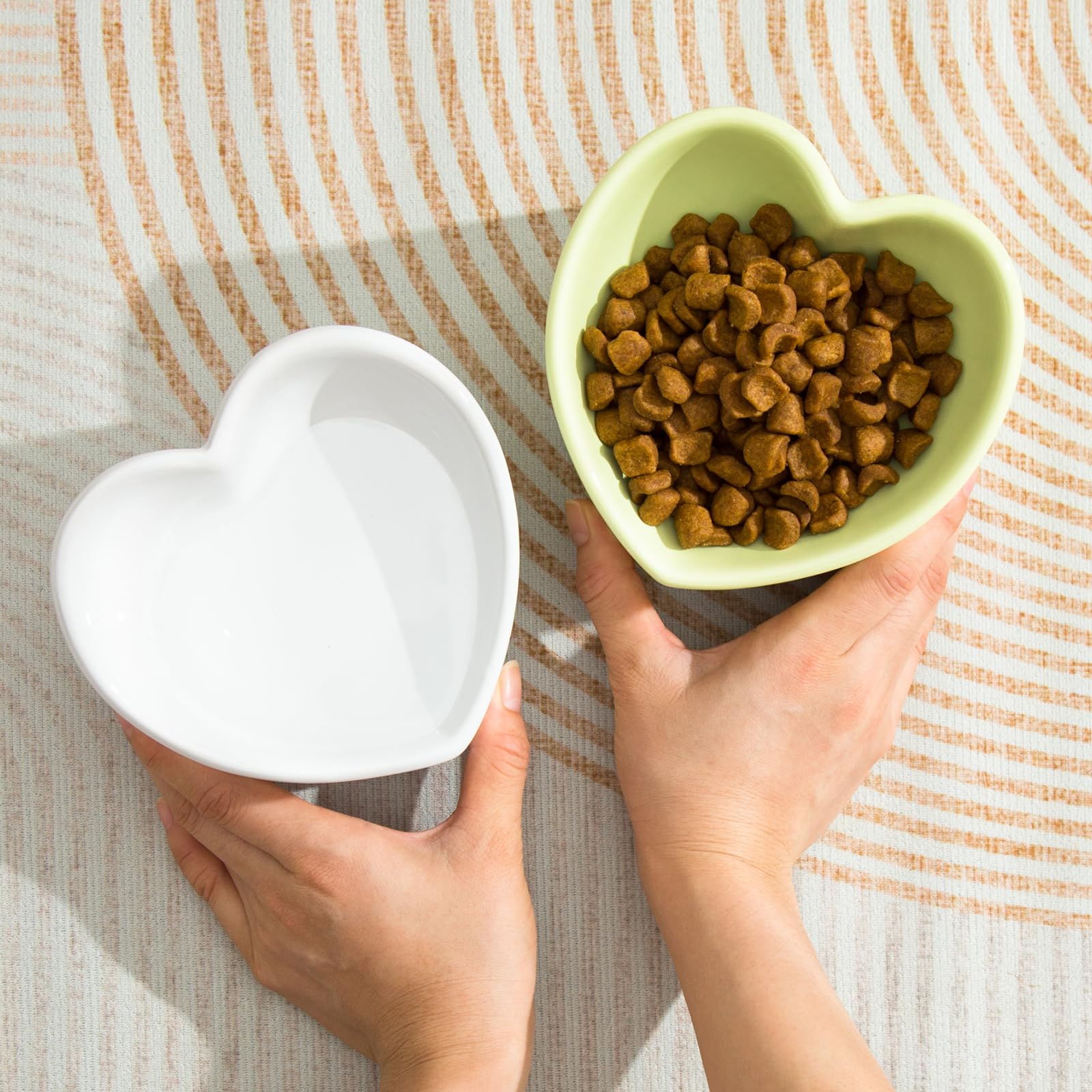 Raised Tilted Cat Food Bowls, Elevated Ceramic Cat Bowls, Love Heart Shape, Slanted Pet Feeding Dishes, Stress Free Feeder Bowl