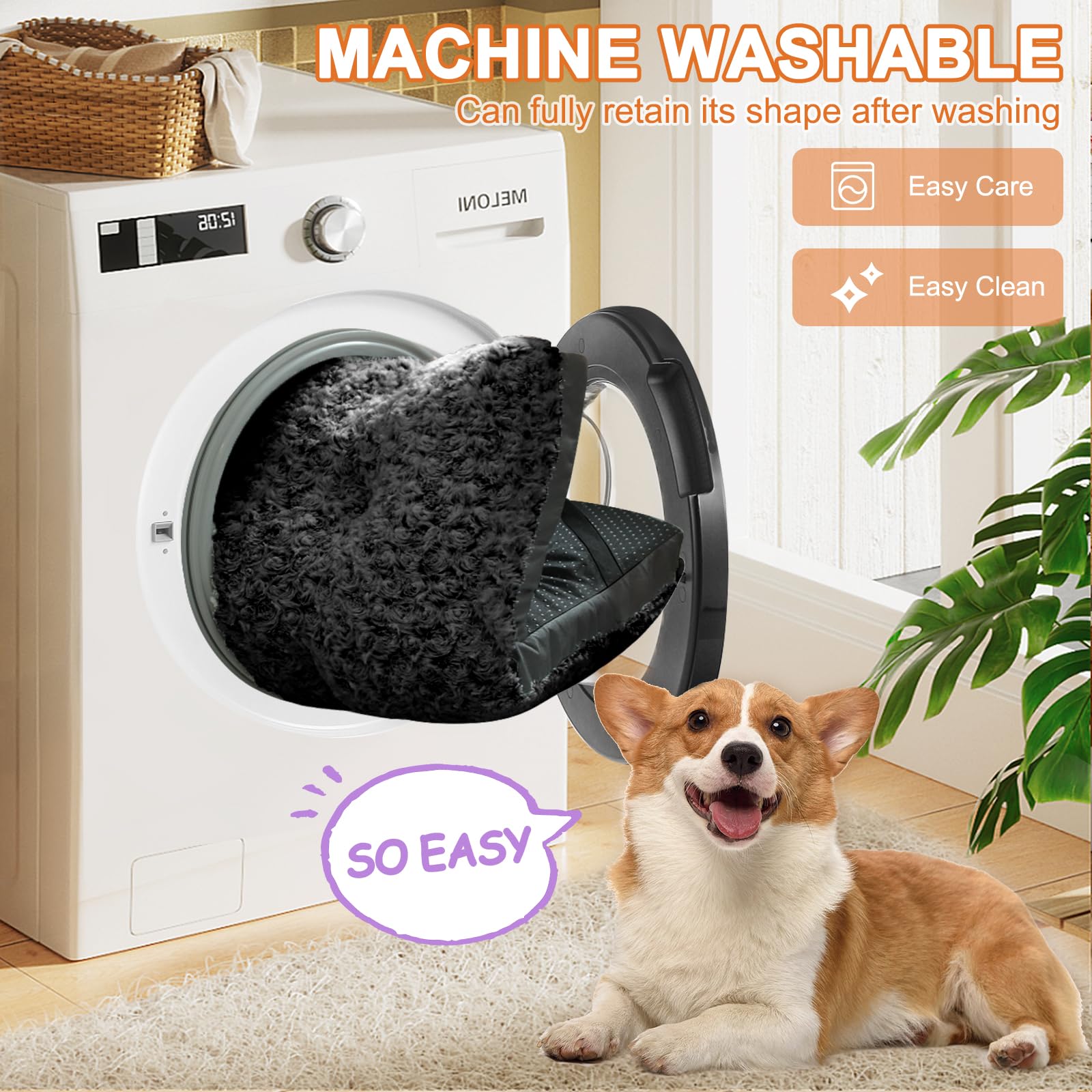 Pocblue Deluxe Washable Xxl Dog Bed Dog Crate Mat 48 Inch Comfy Fluffy Kennel Pad Anti-Slip For Dogs Up To 110 Lbs, 48' X 30', Black