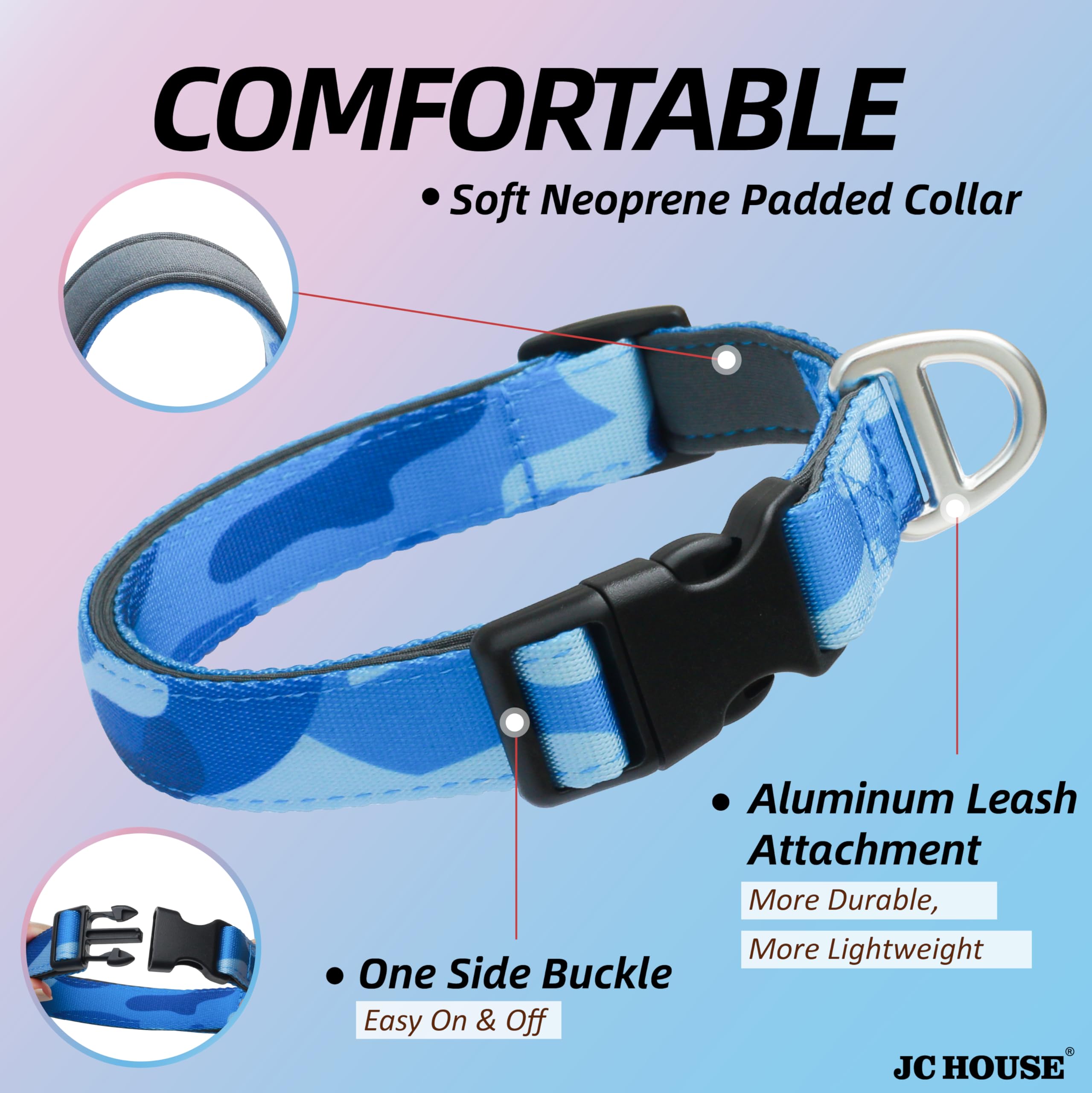 Jc House Soft Padded Dog Collar, Neck 12-20, Adjustable Heavy Duty Collar With 3M Reflective Logo For Medium, Large Dogs, Camo B