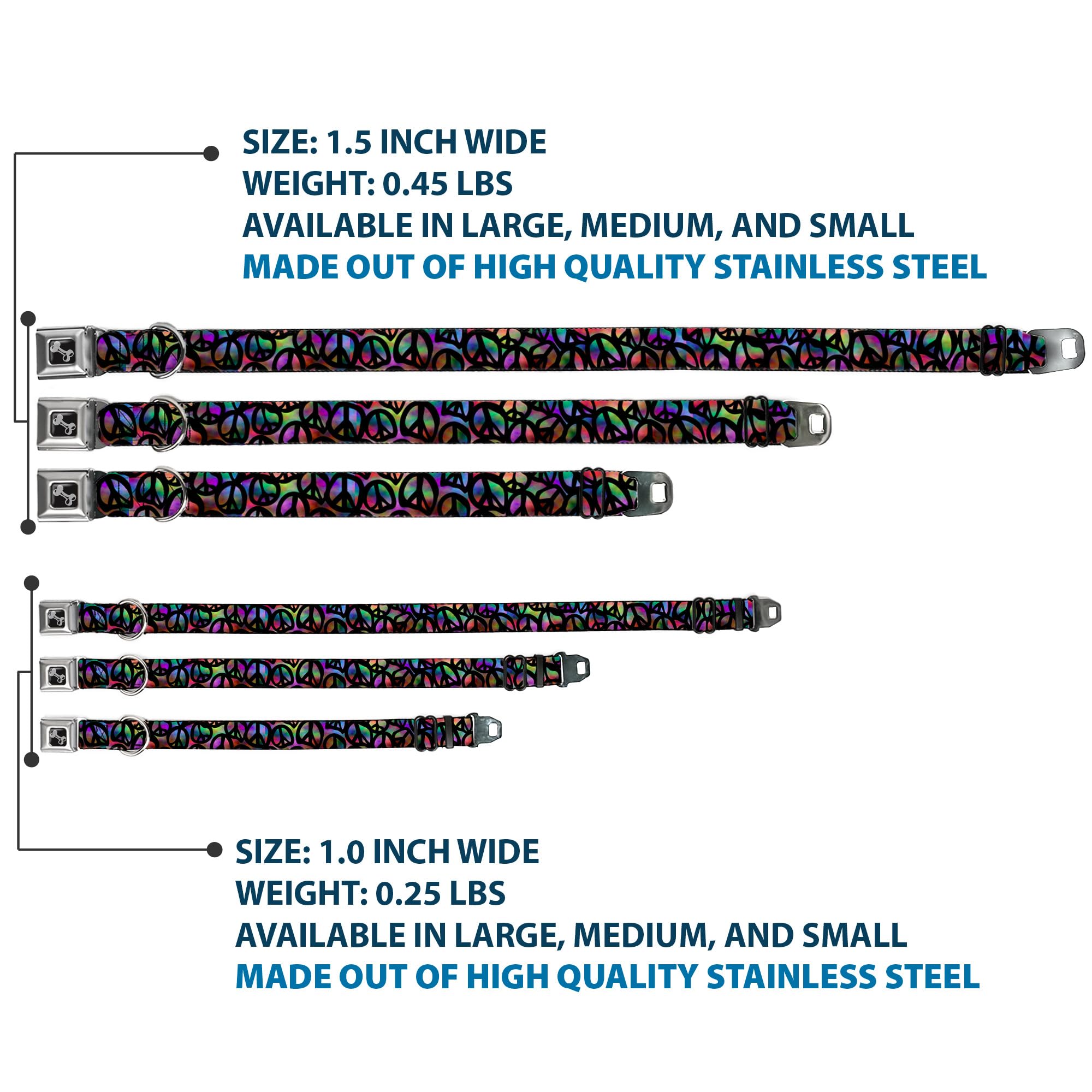 Buckle-Down Seatbelt Buckle Dog Collar - Peace Psychedelic - 1' Wide - Fits 9-15' Neck - Small