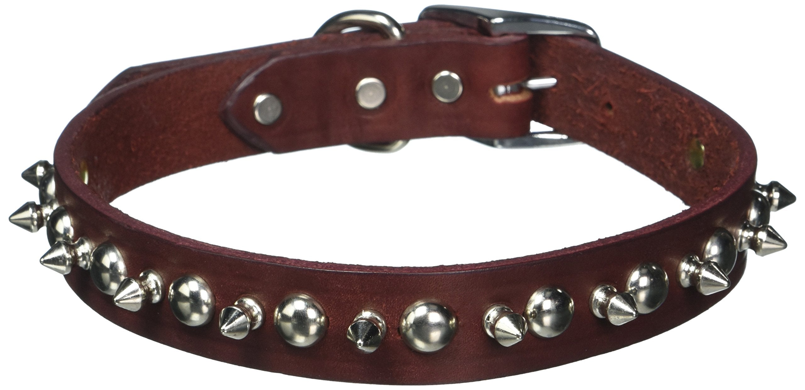 Omnipet Leather Brothers 100Lks-Bu26 1 X 26-Inch Regular Spiked And Studded Latigo Leather Dog Collar, X-Large, Burgundy