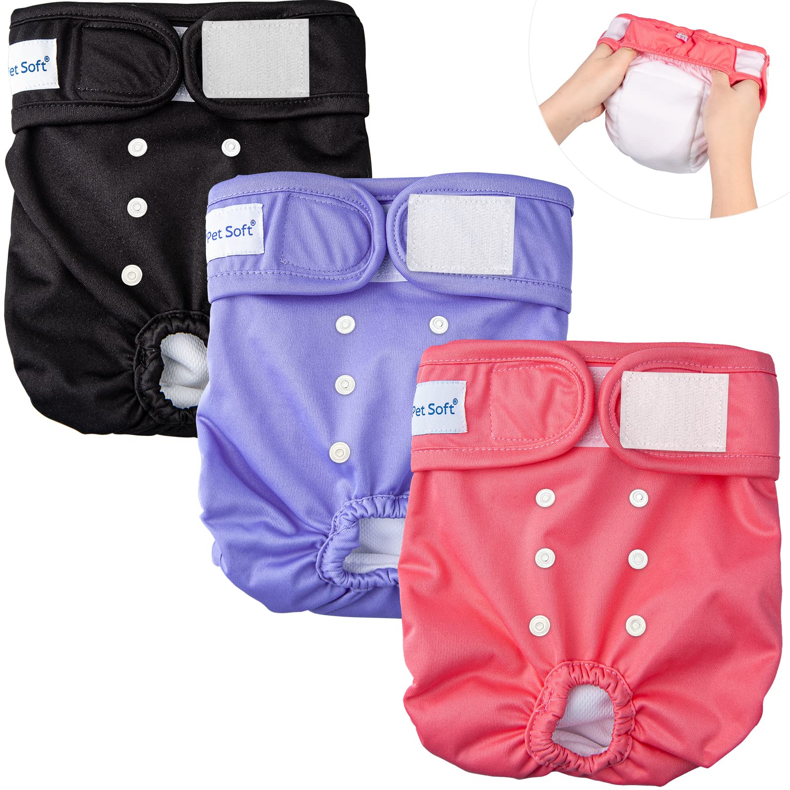 Pet Soft Washable Female Diapers (3 Pack) Female Dog Diapers, Comfort Reusable Doggy Diaper For Girl Dog In Period Heat (Spright