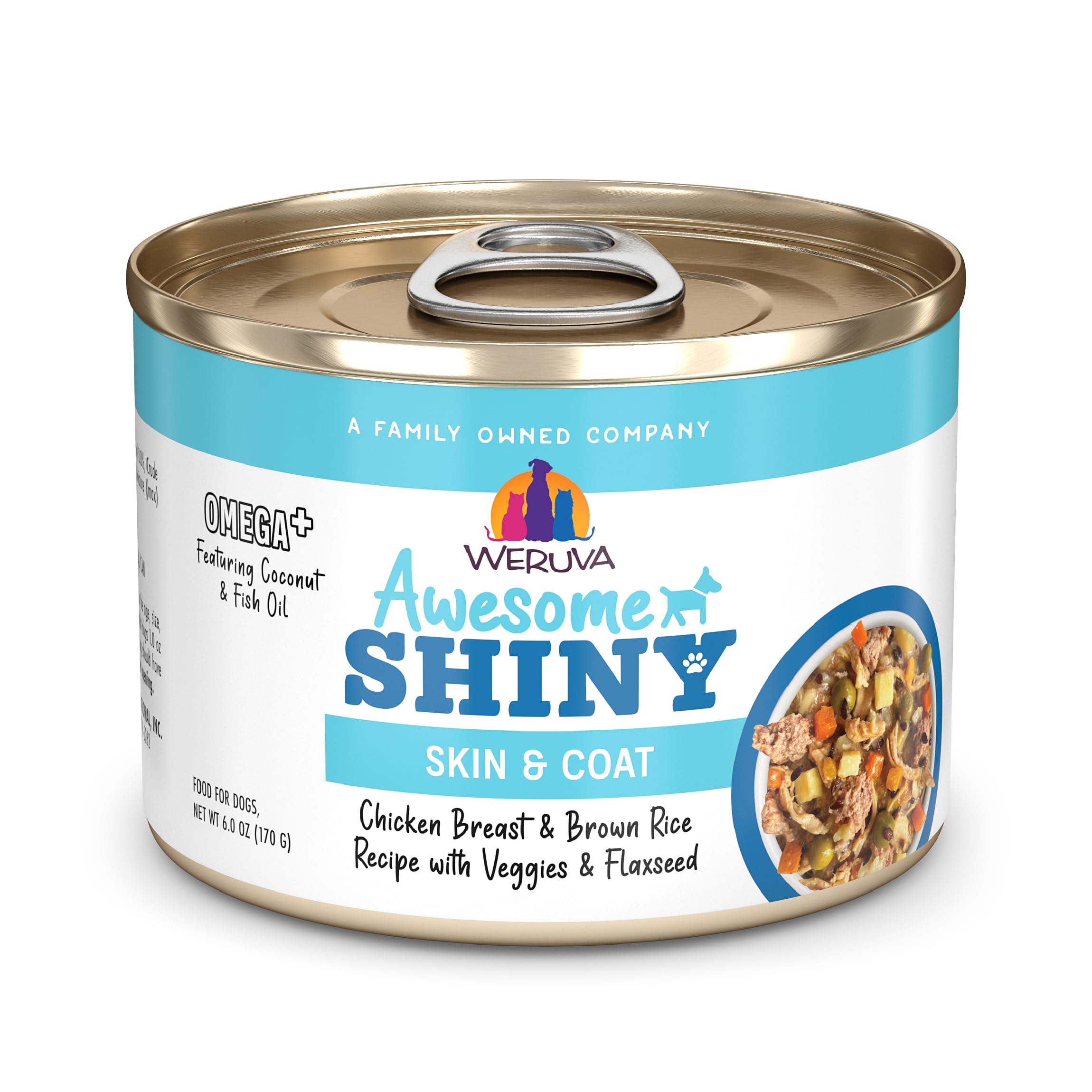 Weruva Awesome Shiny Wet Dog Food, Chicken & Brown Rice with Veggies, 6oz Can (Pack of 8)